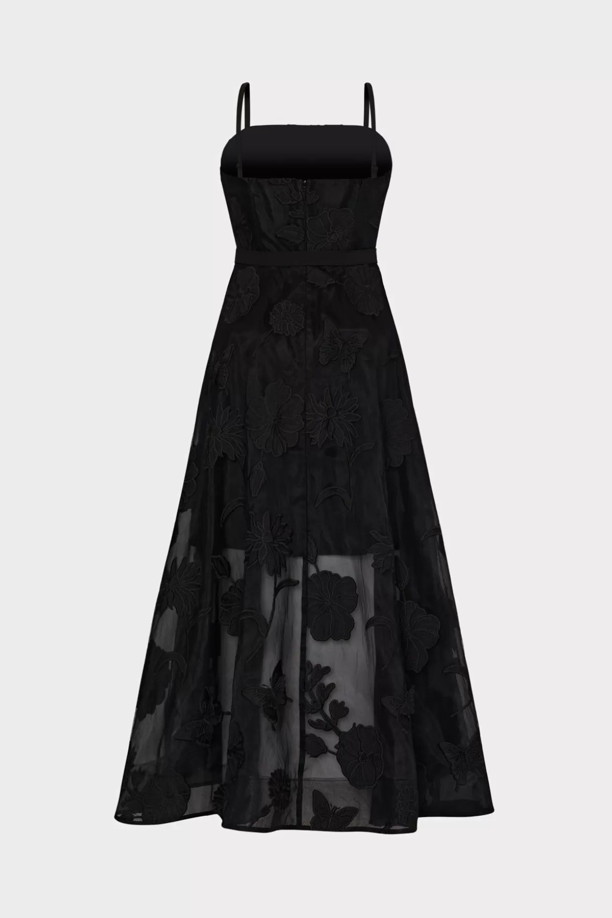 Little Black Dresses-MILLY 3D Butterfly Embroidery Spaghetti Strap Dress Black