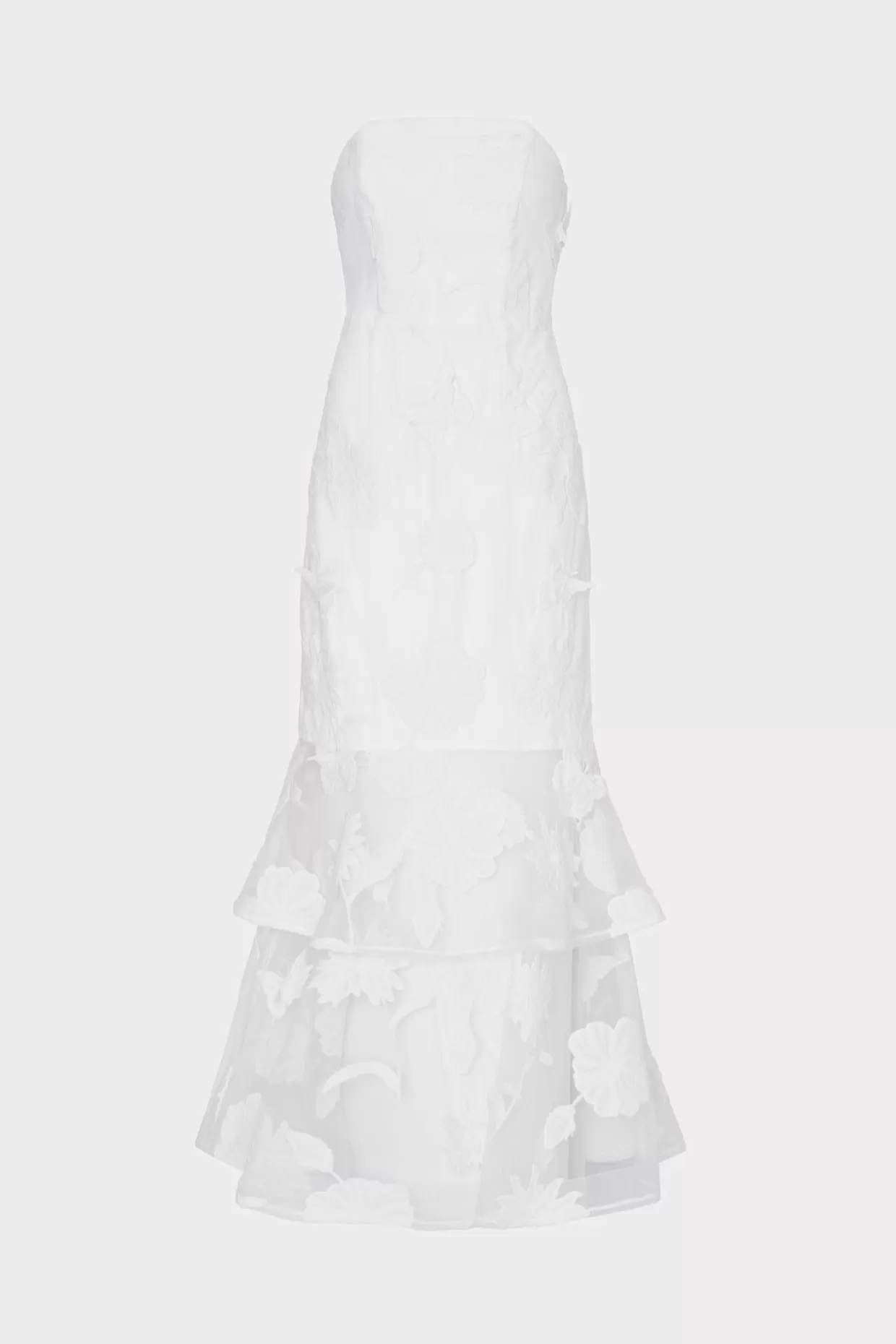 White Dresses-MILLY 3D Butterfly Embroidery Strapless Dress White