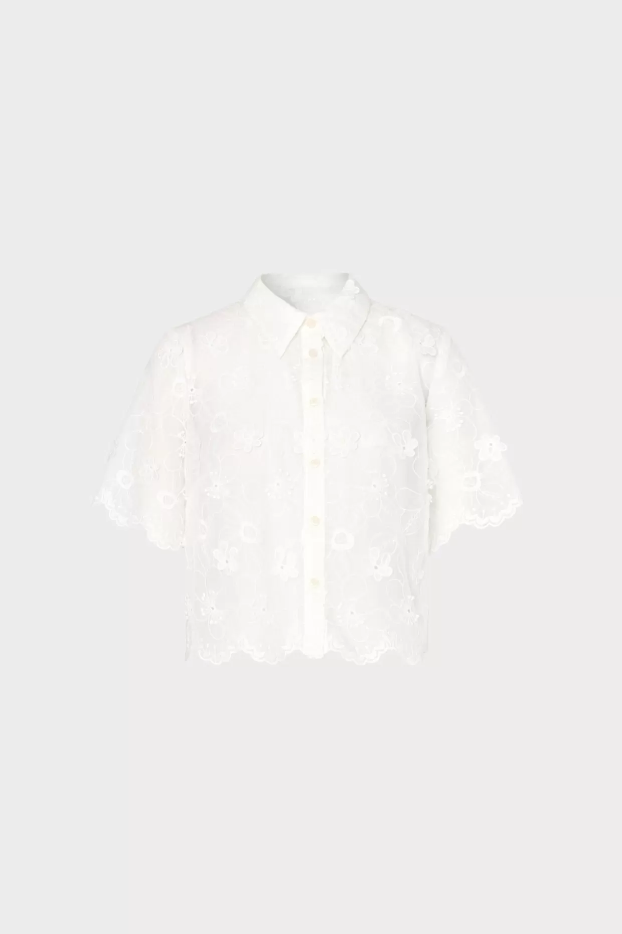 Cover-Ups-MILLY 3D Floral Cotton Eyelet Button Up Top White