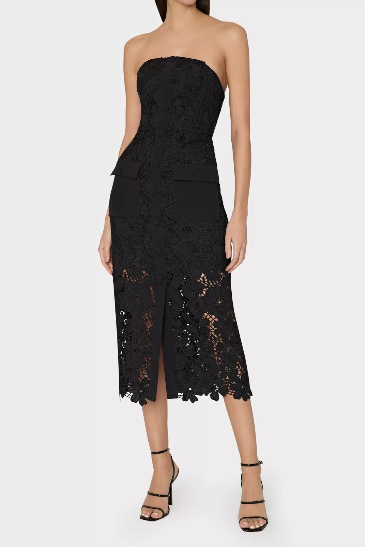 Guest Of Dresses-MILLY Adrienne Roja Lace Midi Dress Black