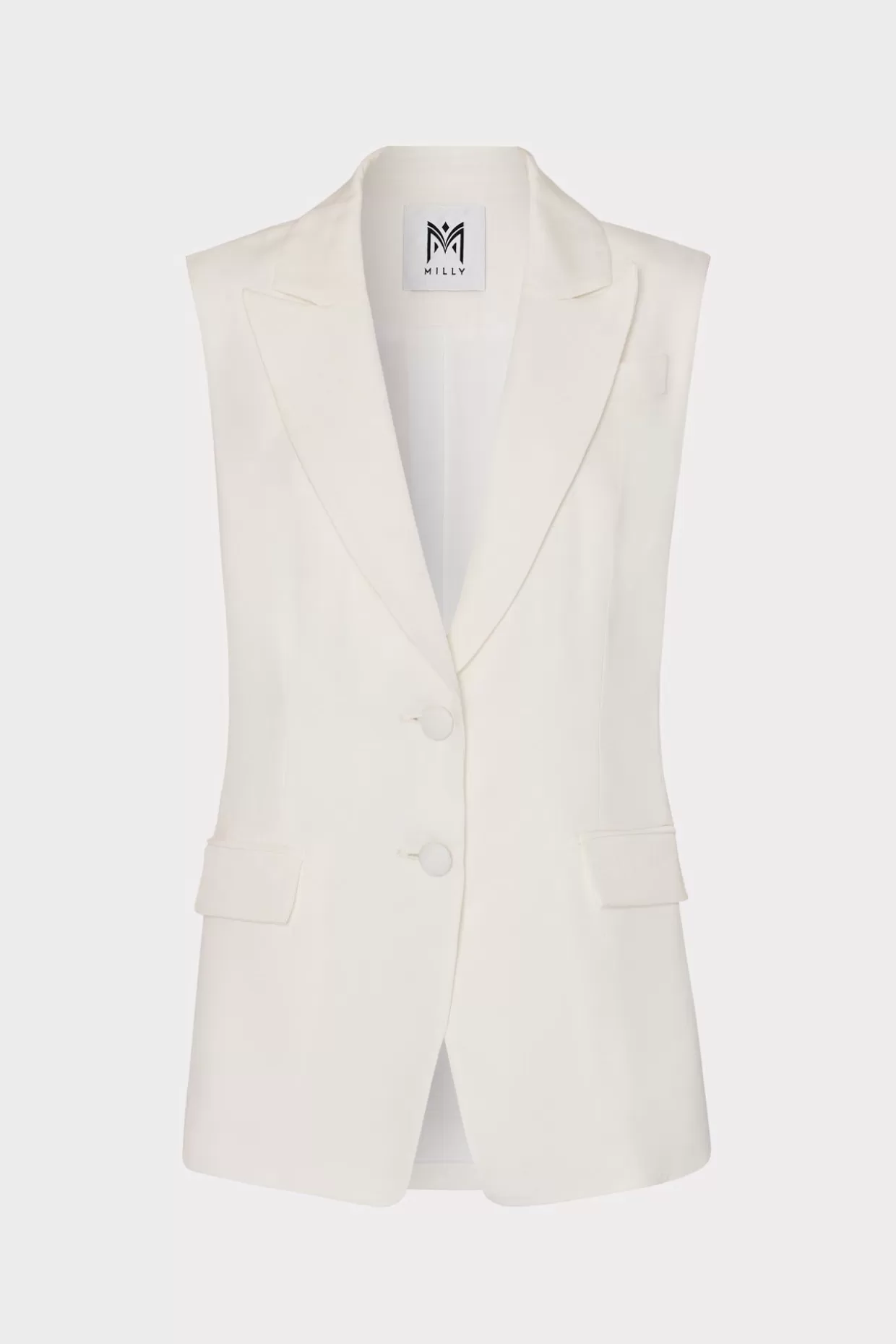 Blazers-MILLY Alba Sleeveless Blazer White