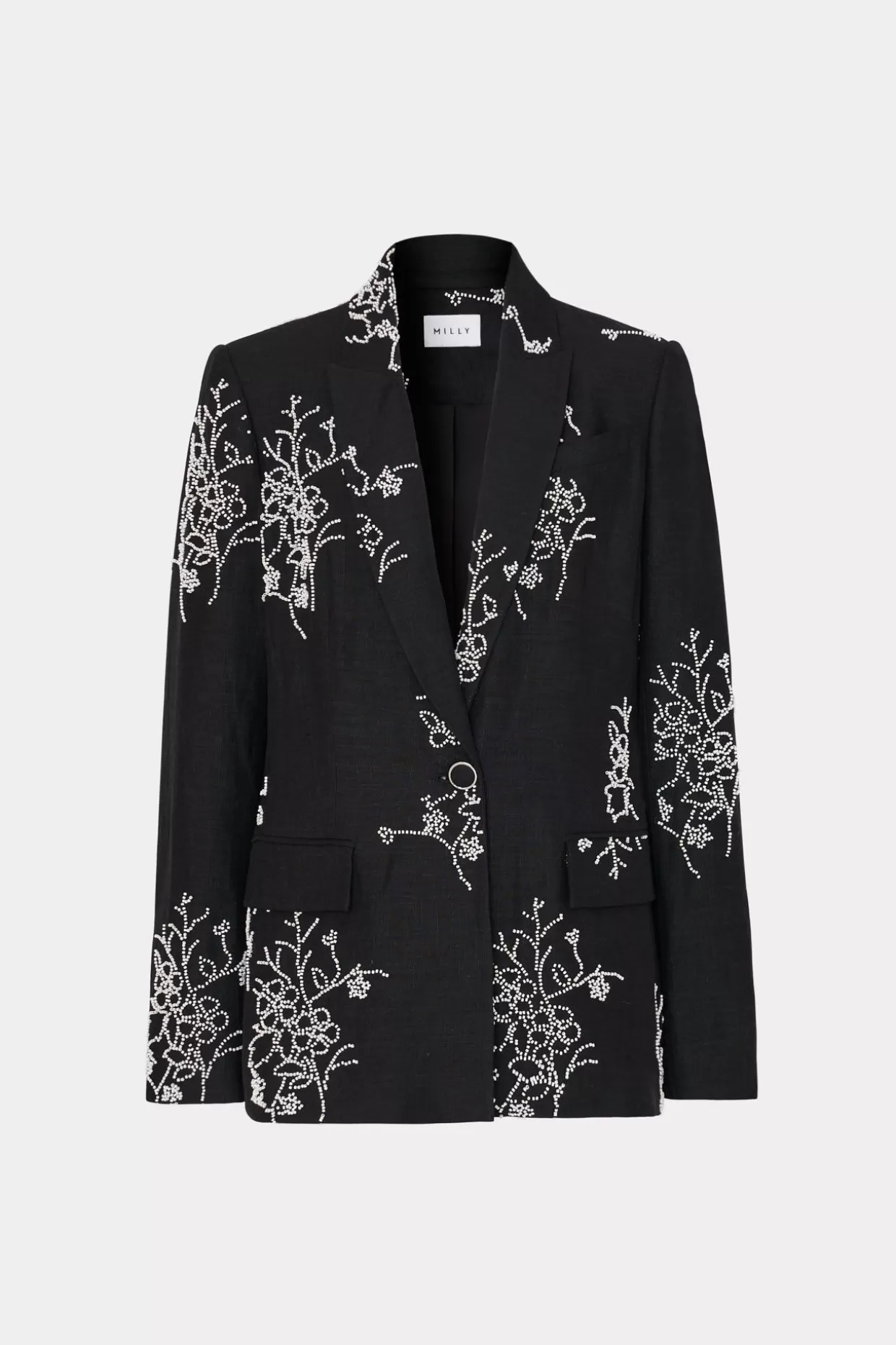 Coats & Jackets-MILLY Alexa Beaded Embroidery Blazer Black