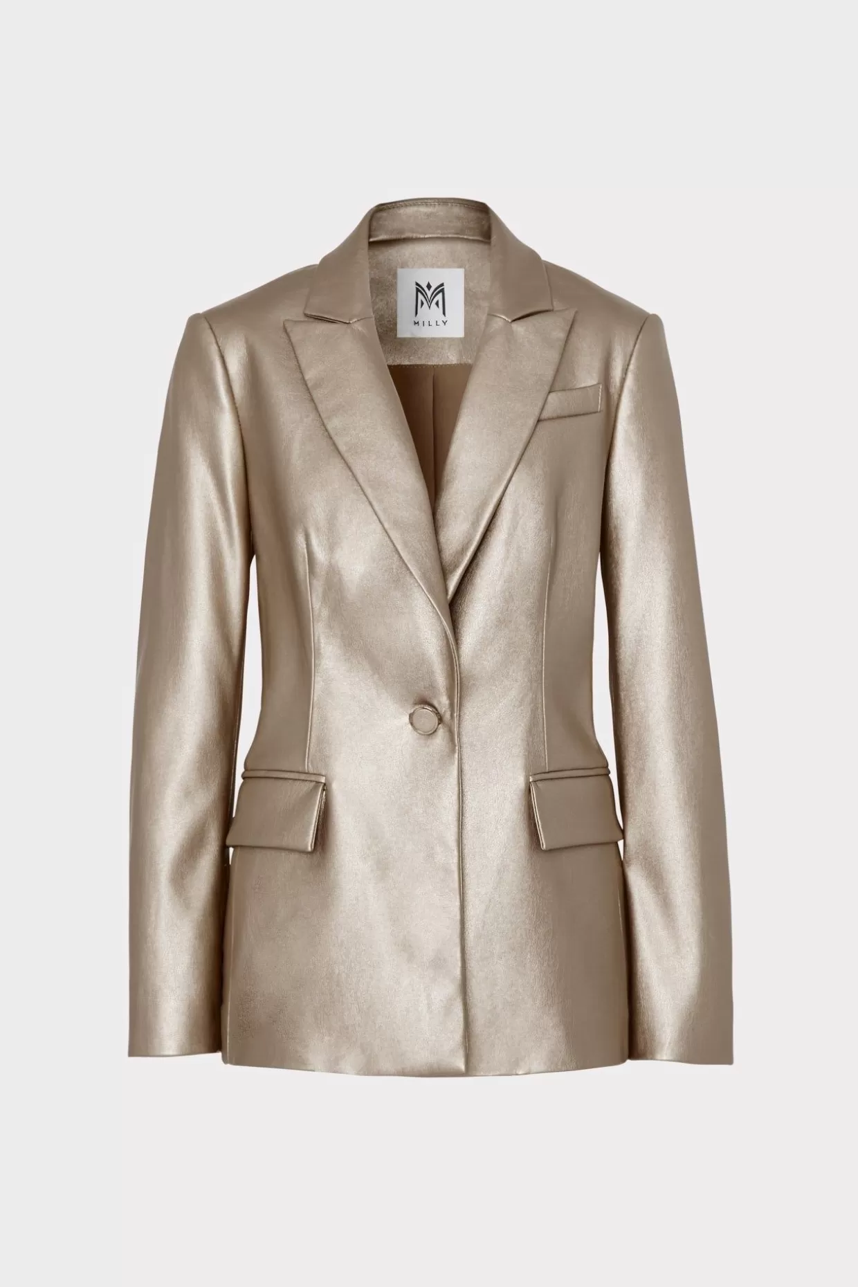 Coats & Jackets-MILLY Alexa Vegan Leather Blazer Silver