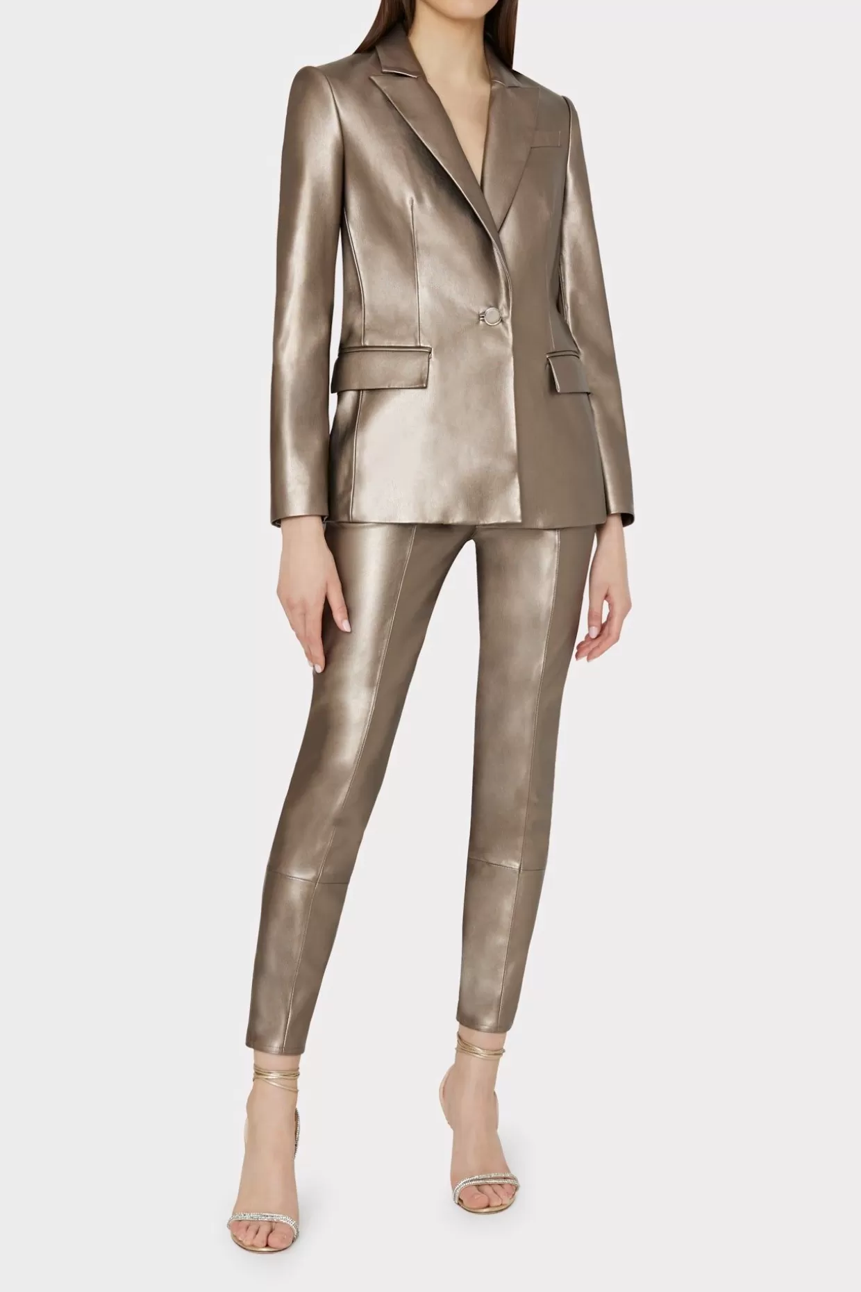 Blazers-MILLY Alexa Vegan Leather Blazer Silver