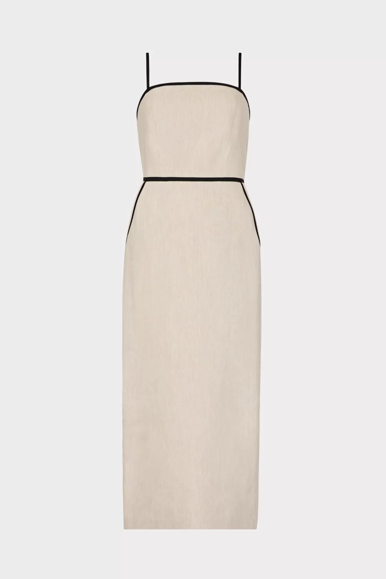 Guest Of Dresses-MILLY Amara Linen Contrast Midi Dress Natural