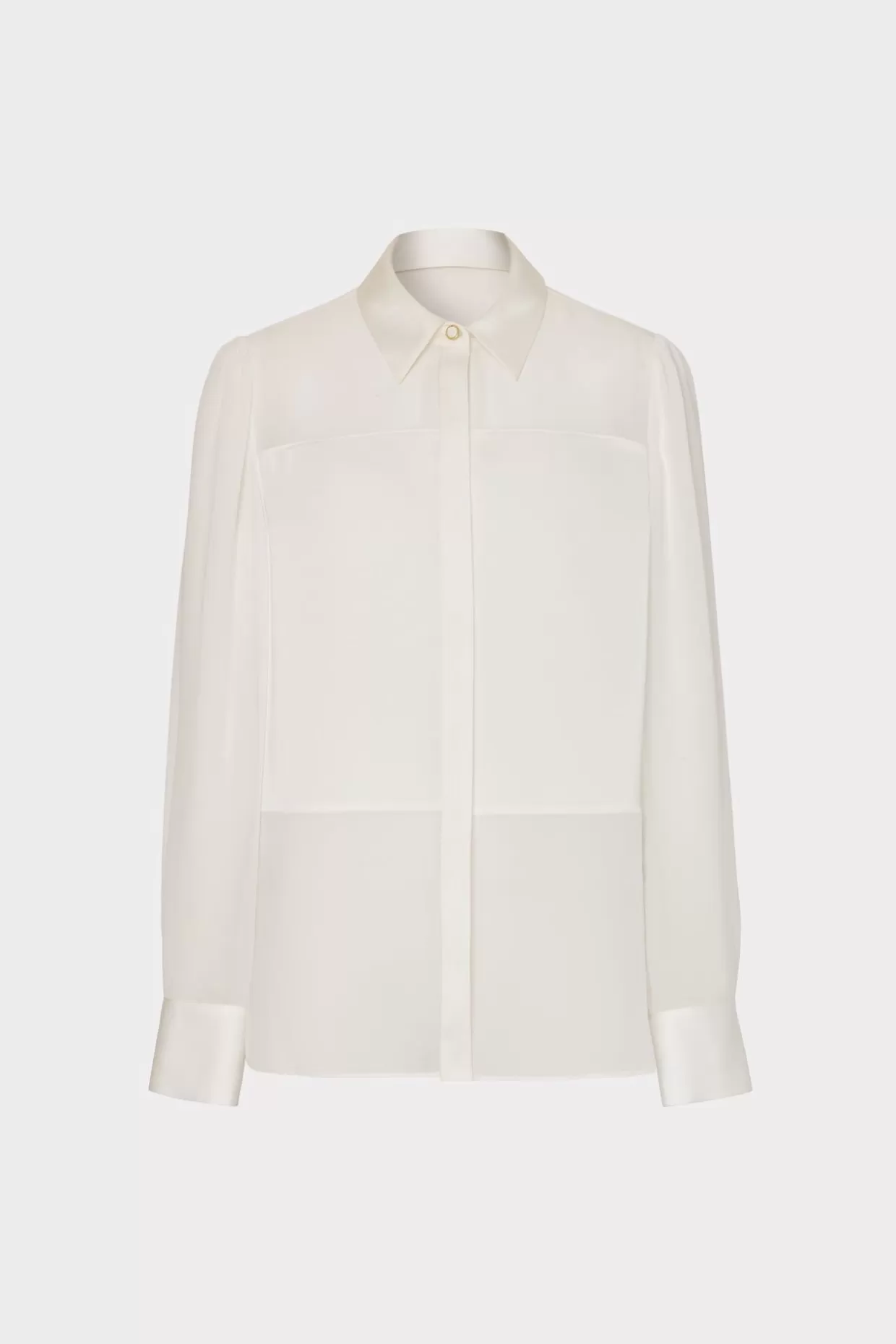 Tops-MILLY Andy Satin Combo Button Up Blouse White