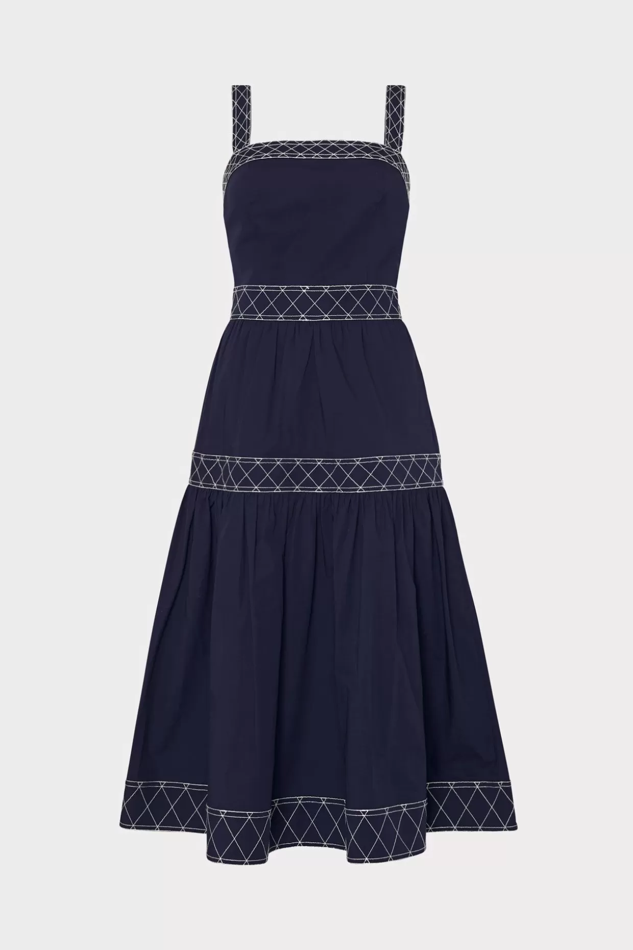 Sundresses-MILLY Annette Poplin Midi Dress Navy