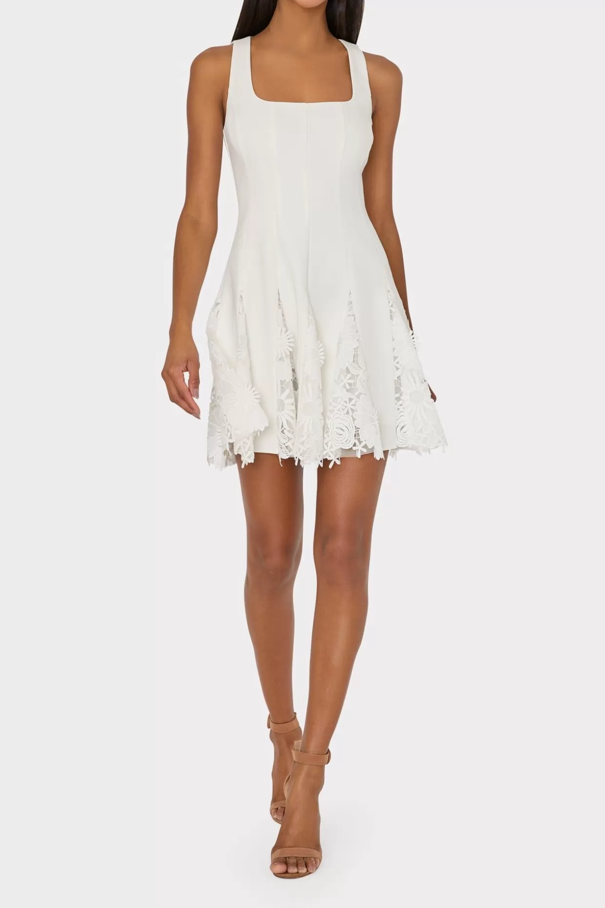 Cocktail Dresses-MILLY Ariel Cady 3D Lace Combo Dress Ecru