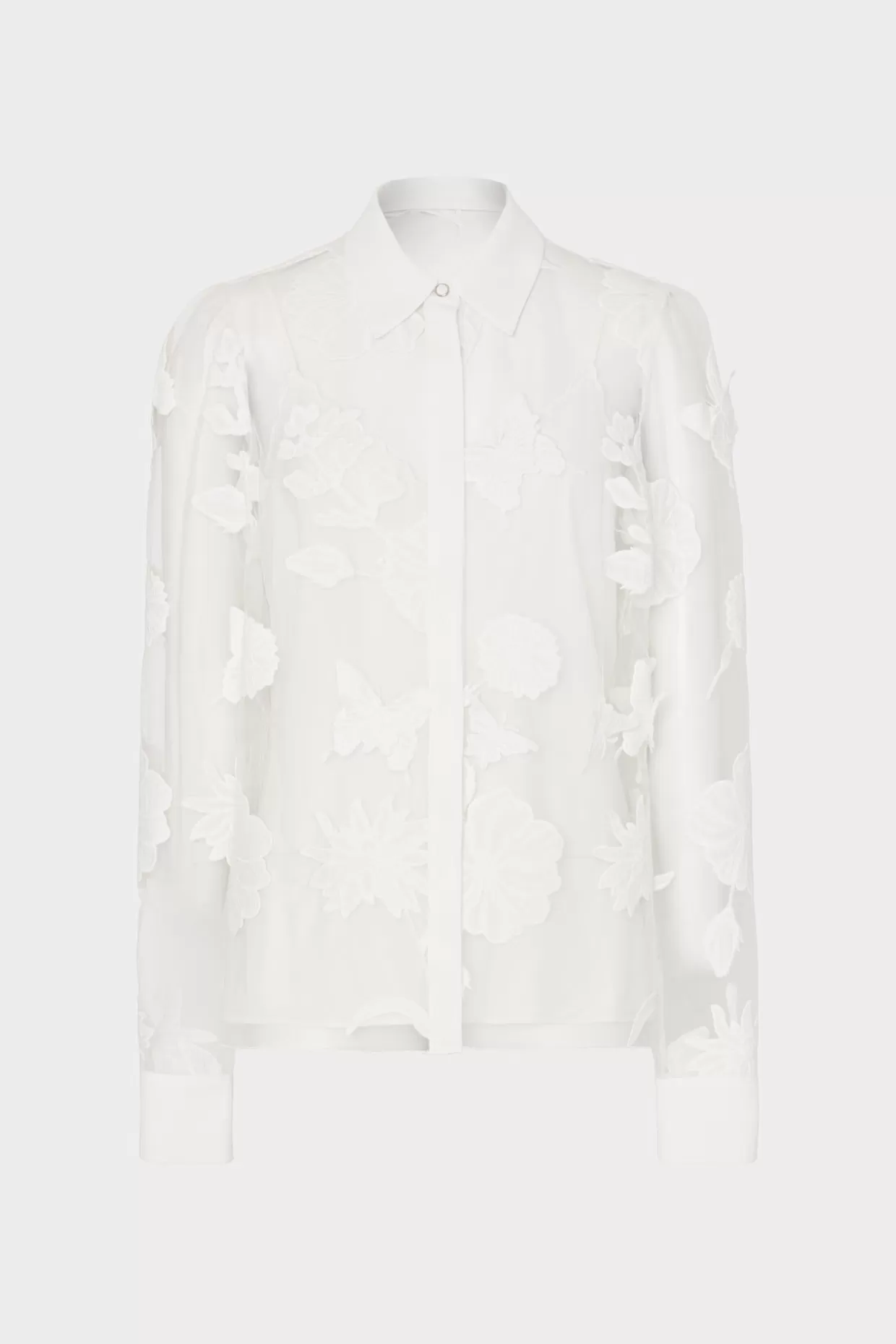 Tops-MILLY Ashley 3D Butterfly Embroidery Blouse White