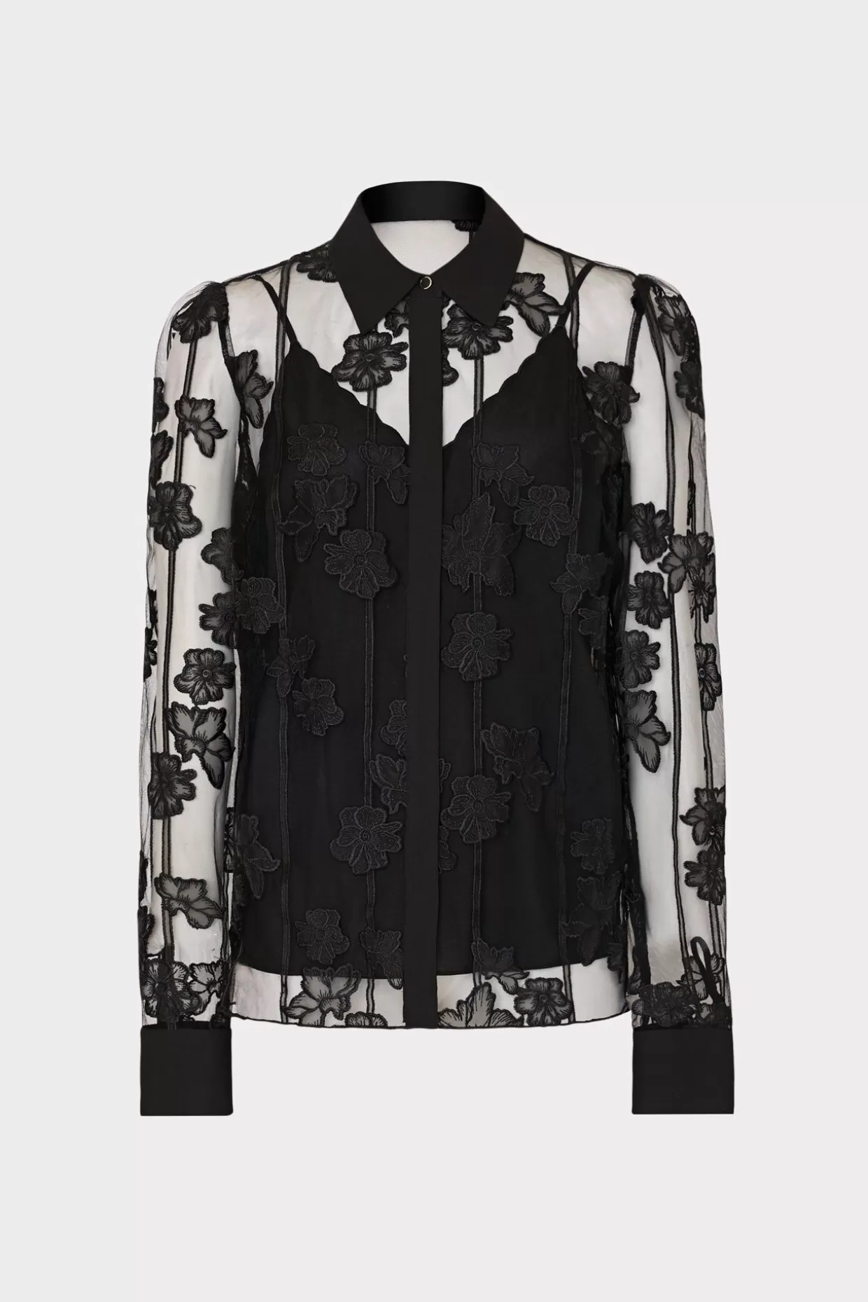 Tops-MILLY Ashton 3D Butterfly Embroidery Blouse Black