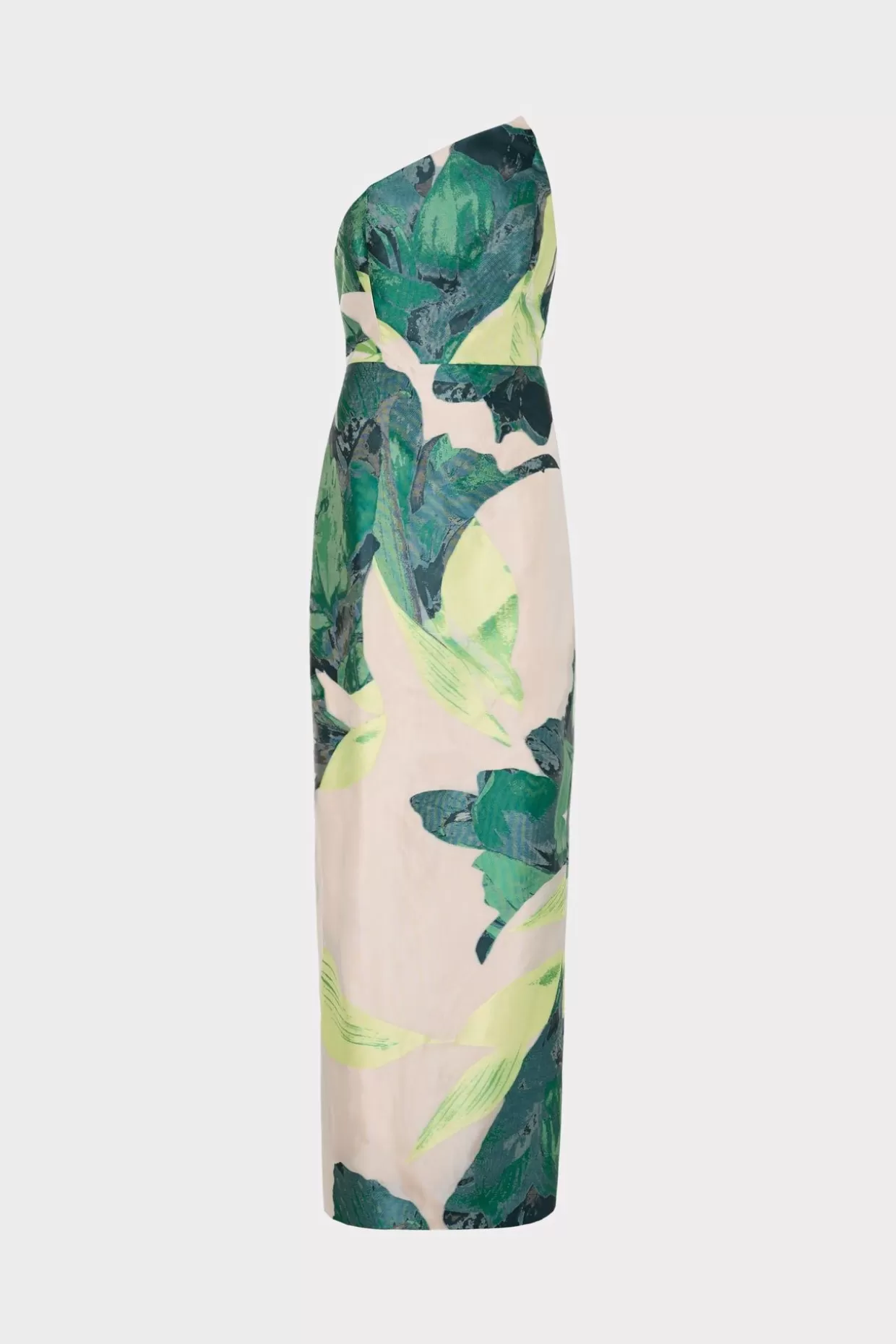 Cocktail Dresses-MILLY Asymetrical Tropical Forest Jacquard Midi Dress Green Multi