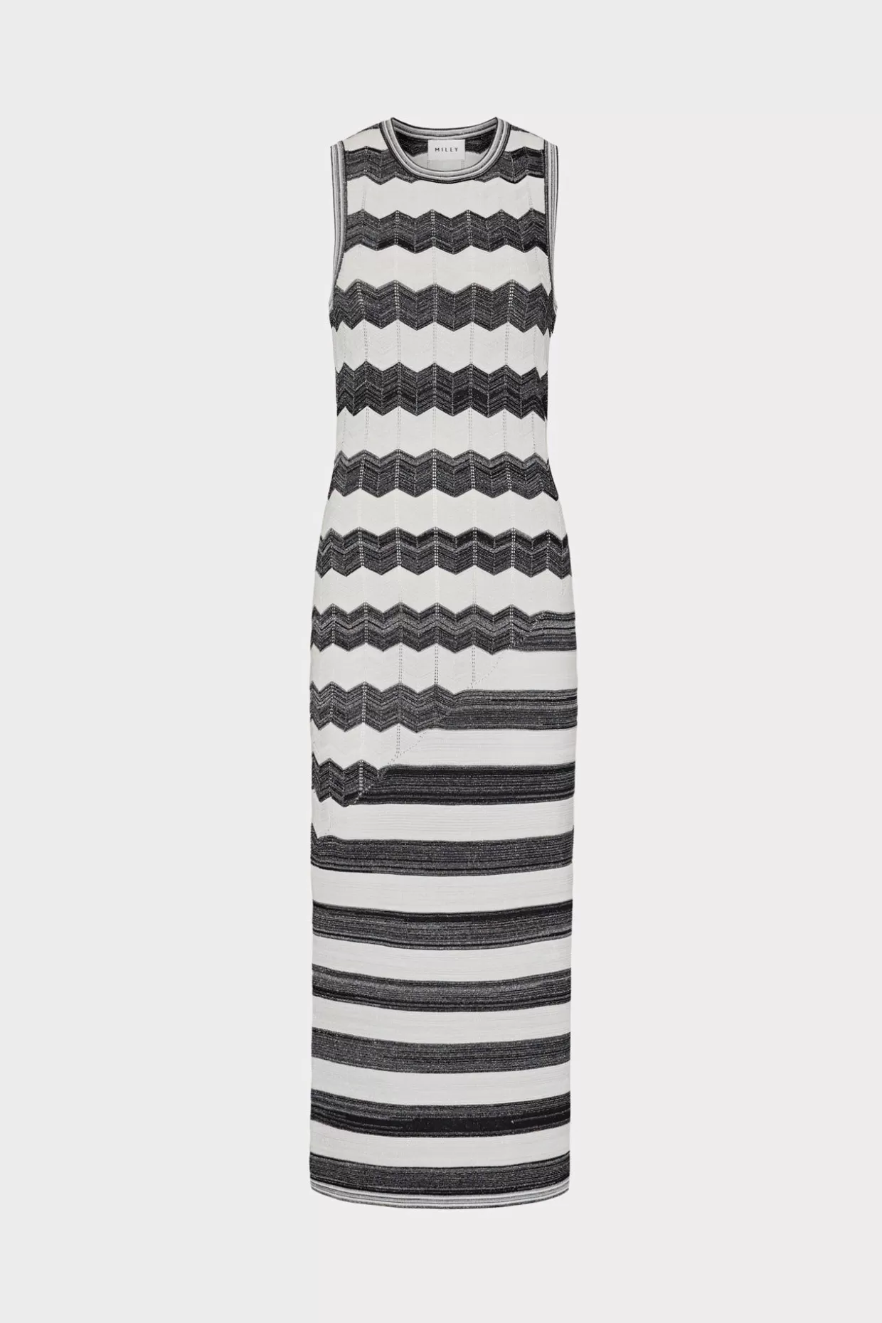 Sweaters & Knits-MILLY Asymetrical Zig Zag Midi Dress Black/Ecru