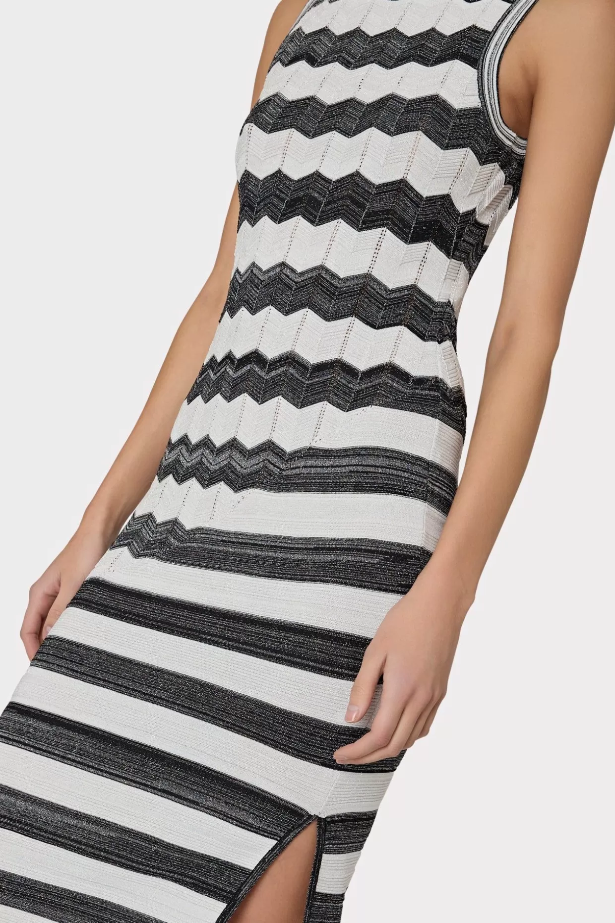 Knit Dresses-MILLY Asymetrical Zig Zag Midi Dress Black/Ecru