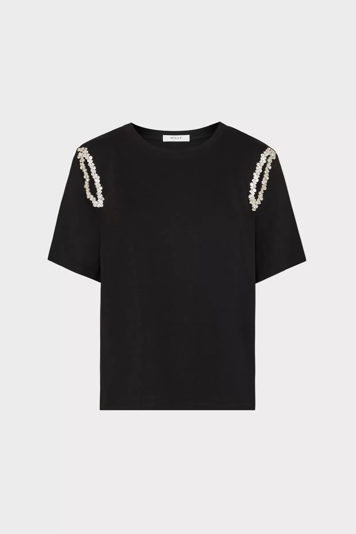 Jumpsuits & Rompers-MILLY Avril Crystal Trim Tee Black