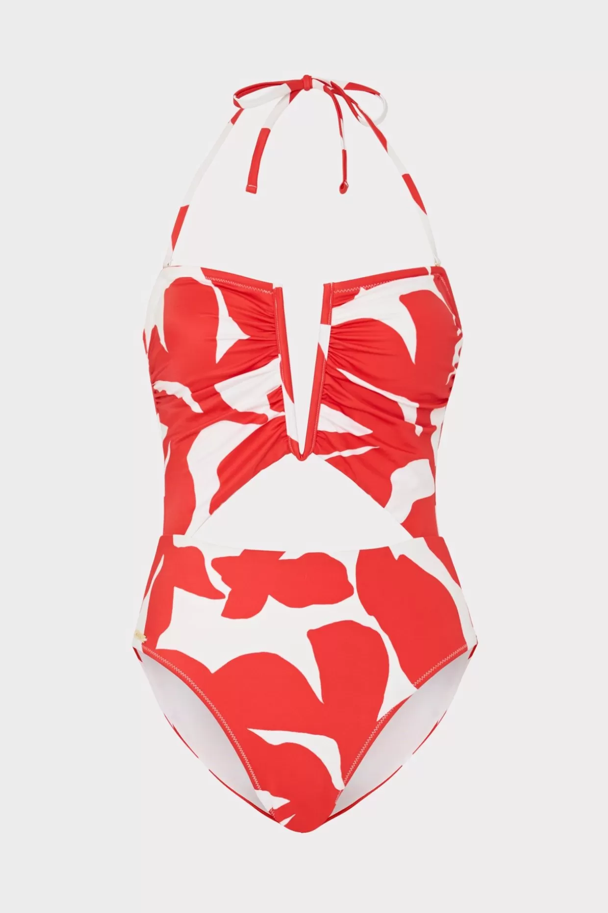 Jumpsuits & Rompers-MILLY Beach Diva Grand Foliage Printed One Piece Red/White