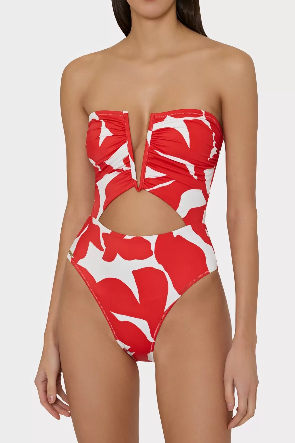 Jumpsuits & Rompers-MILLY Beach Diva Grand Foliage Printed One Piece Red/White