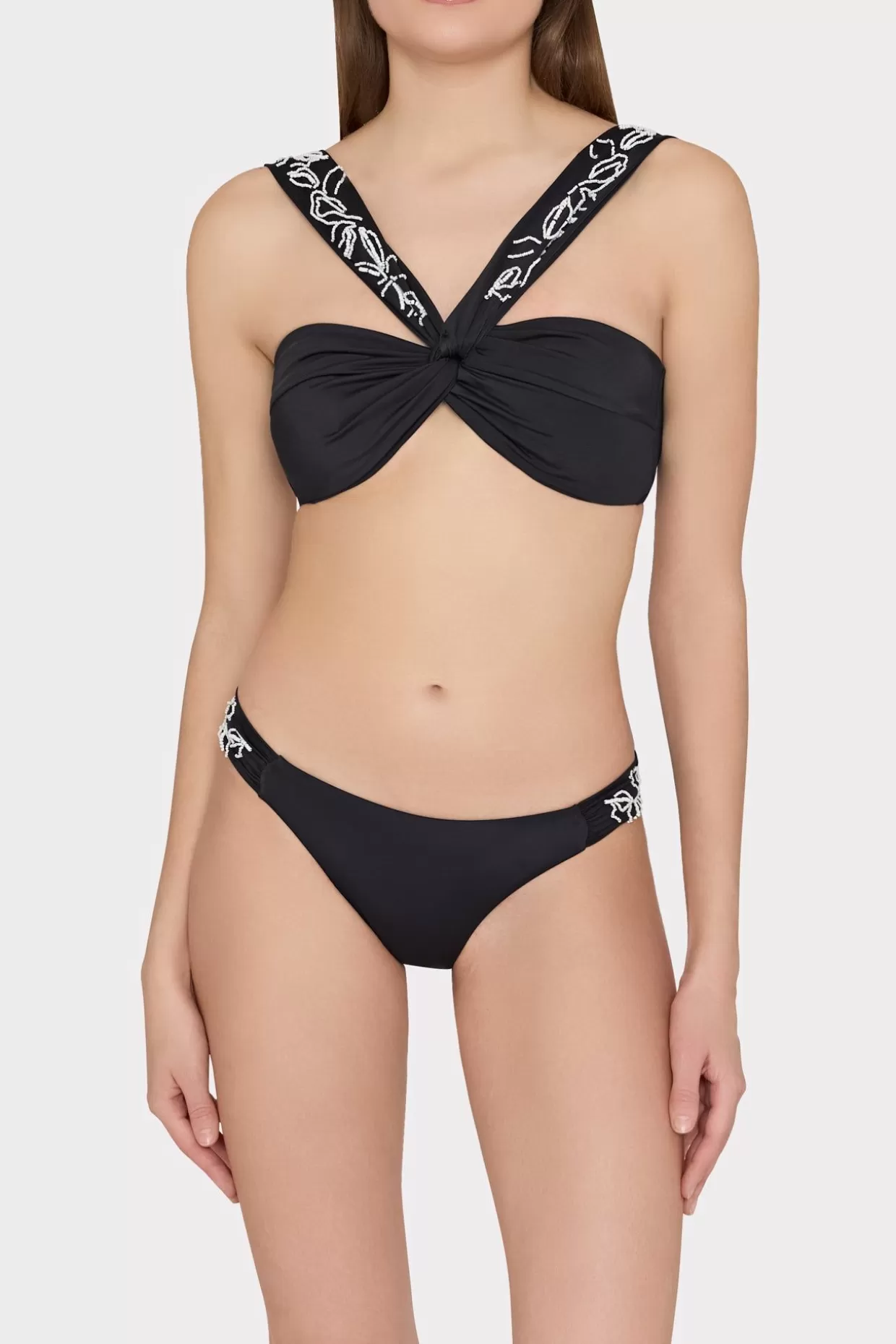 Jumpsuits & Rompers-MILLY Beaded Applique Bikini Bottom With Side Tabs Black