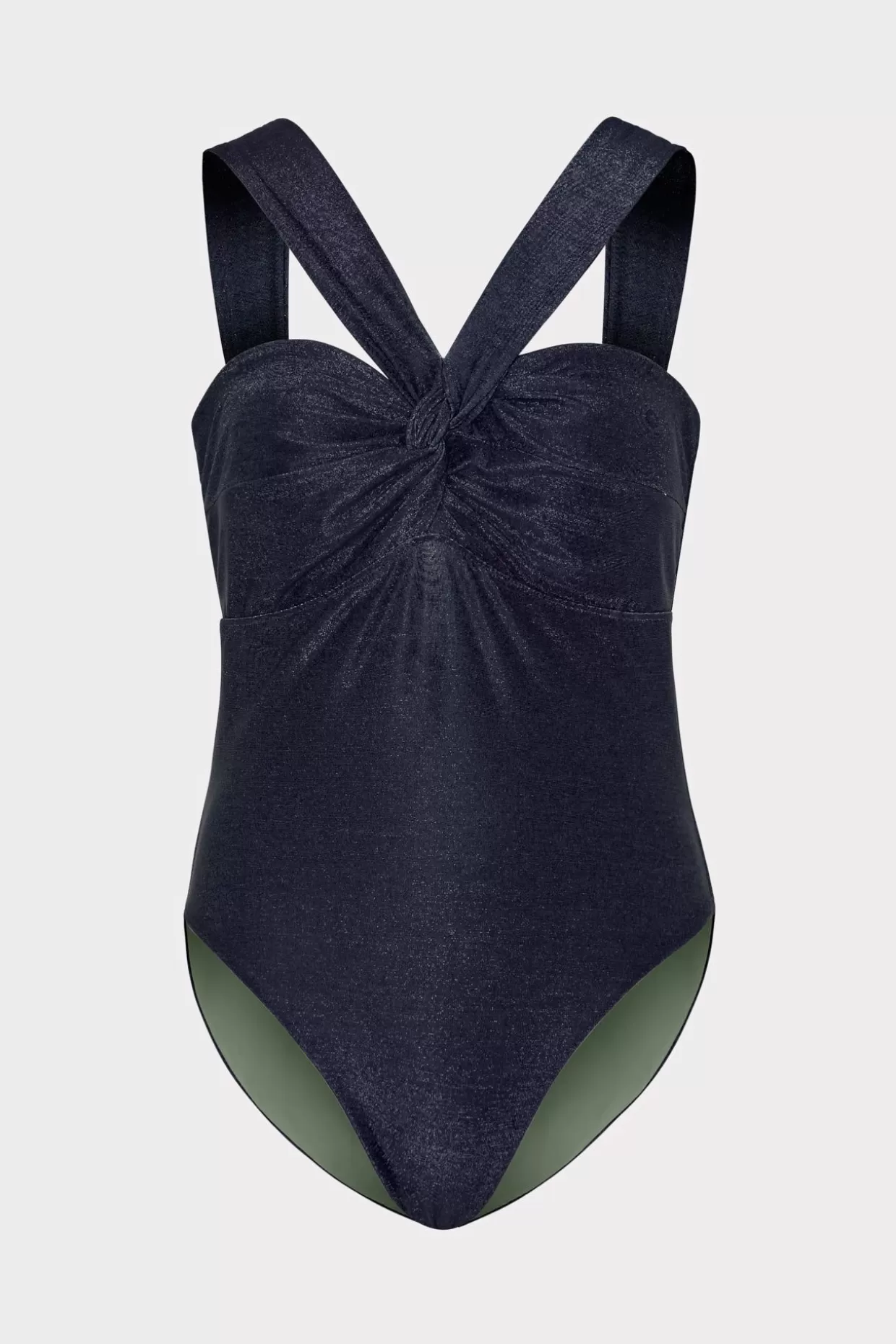 One Piece Swimsuits-MILLY Betsy Bandeau Shimmer One Piece Navy