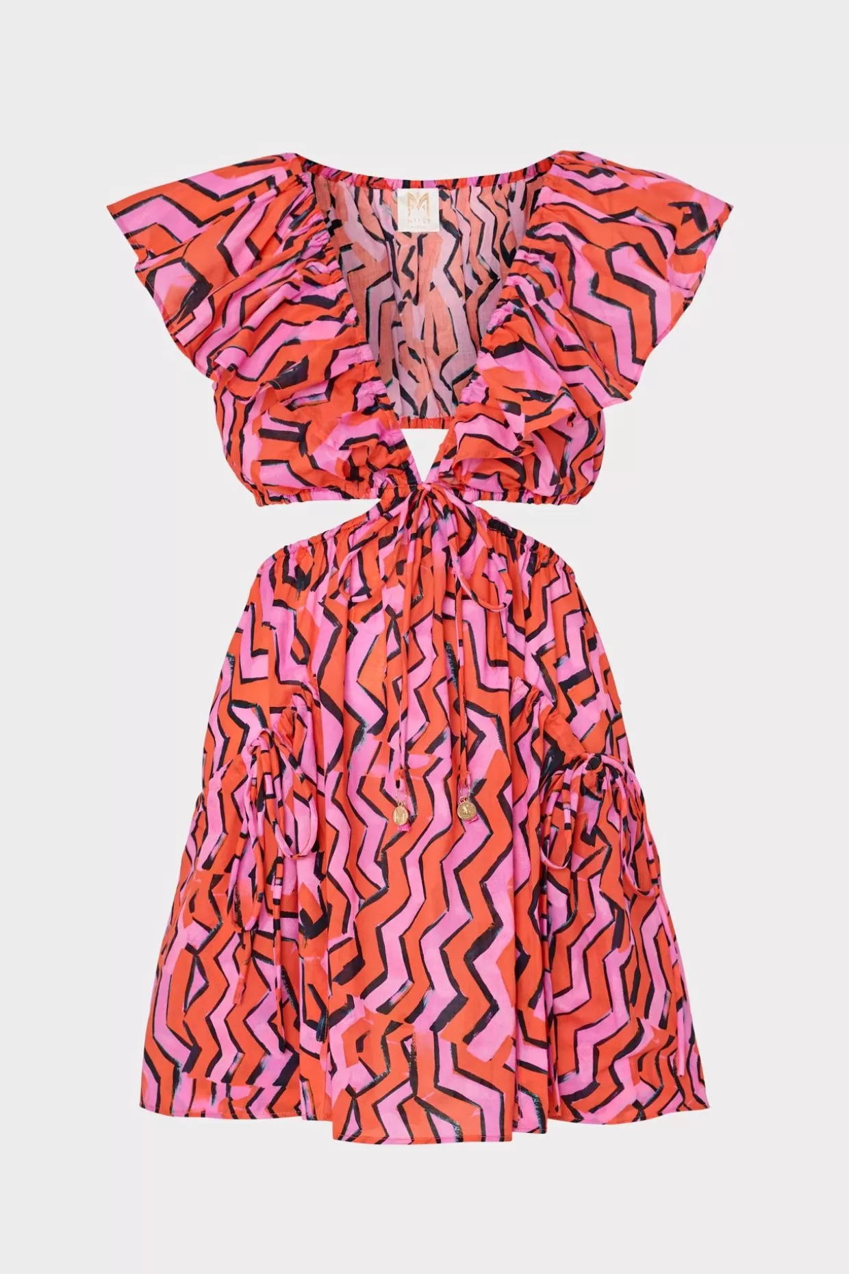 Jumpsuits & Rompers-MILLY Delilah Painted Chevron Cotton Voile Coverup Dress Coral Multi