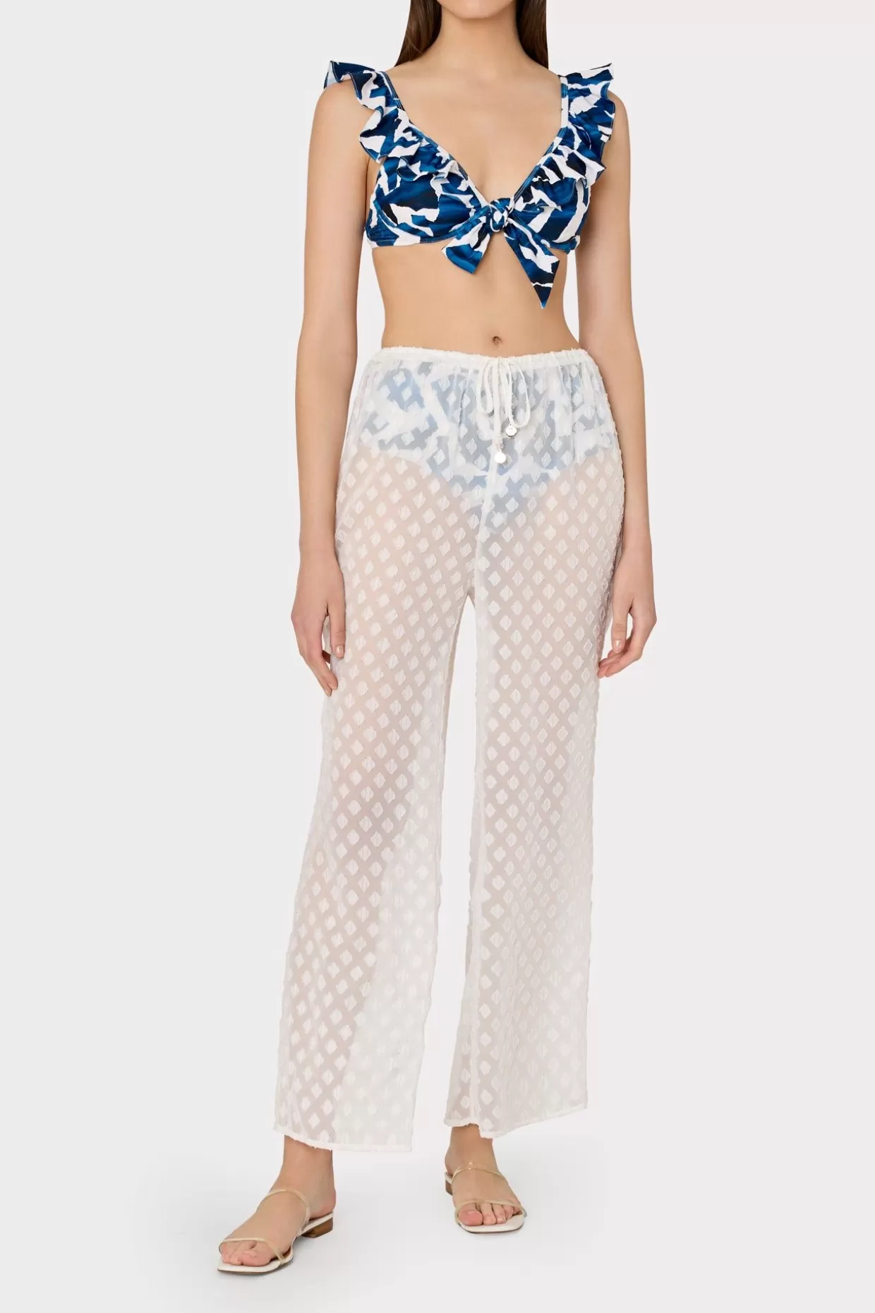 Jumpsuits & Rompers-MILLY Diamond Jacquard Coverup Pants White/Gold