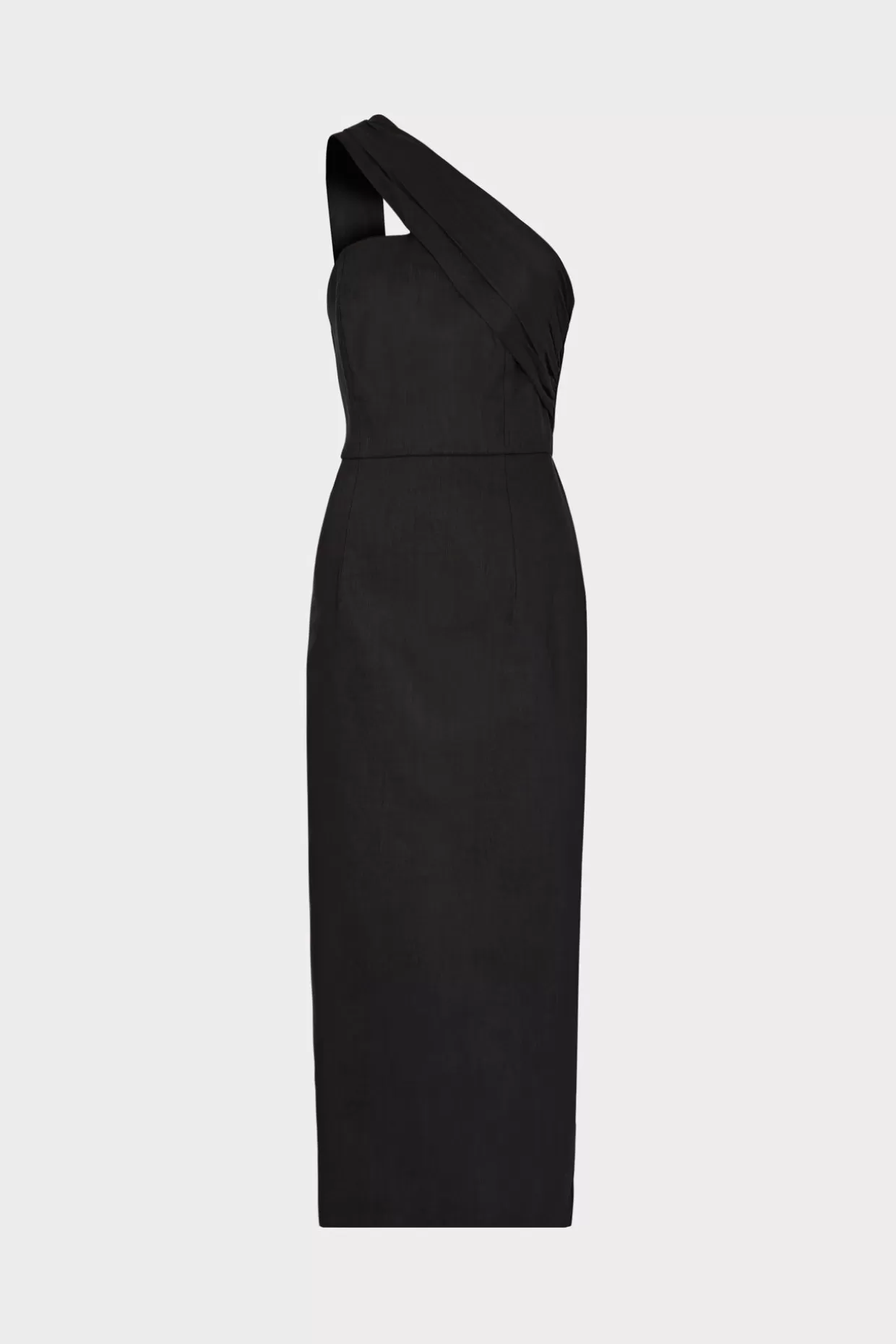 Little Black Dresses-MILLY Draped One Shoulder Linen Dress Black