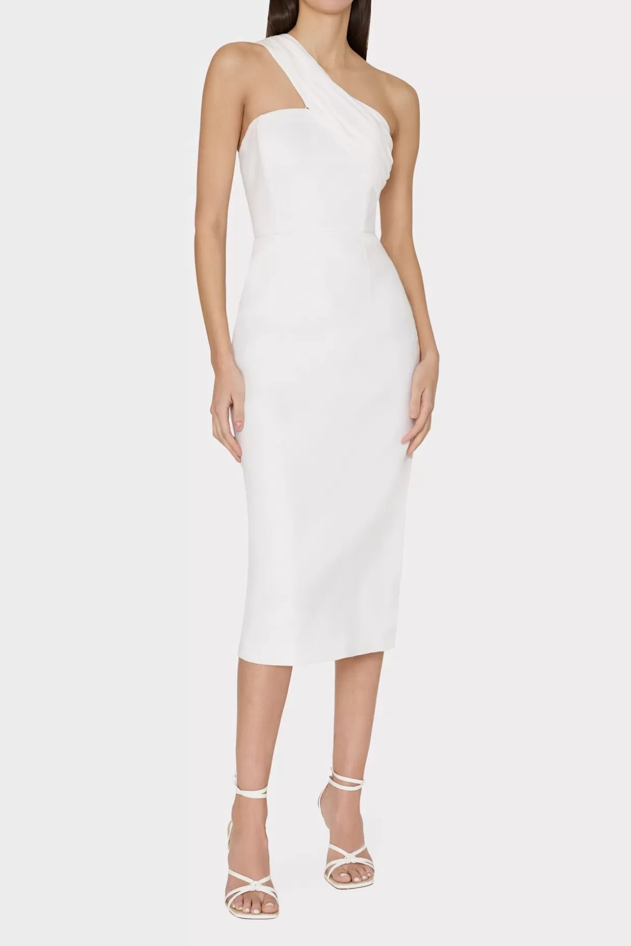 White Dresses-MILLY Draped One Shoulder Linen Dress White