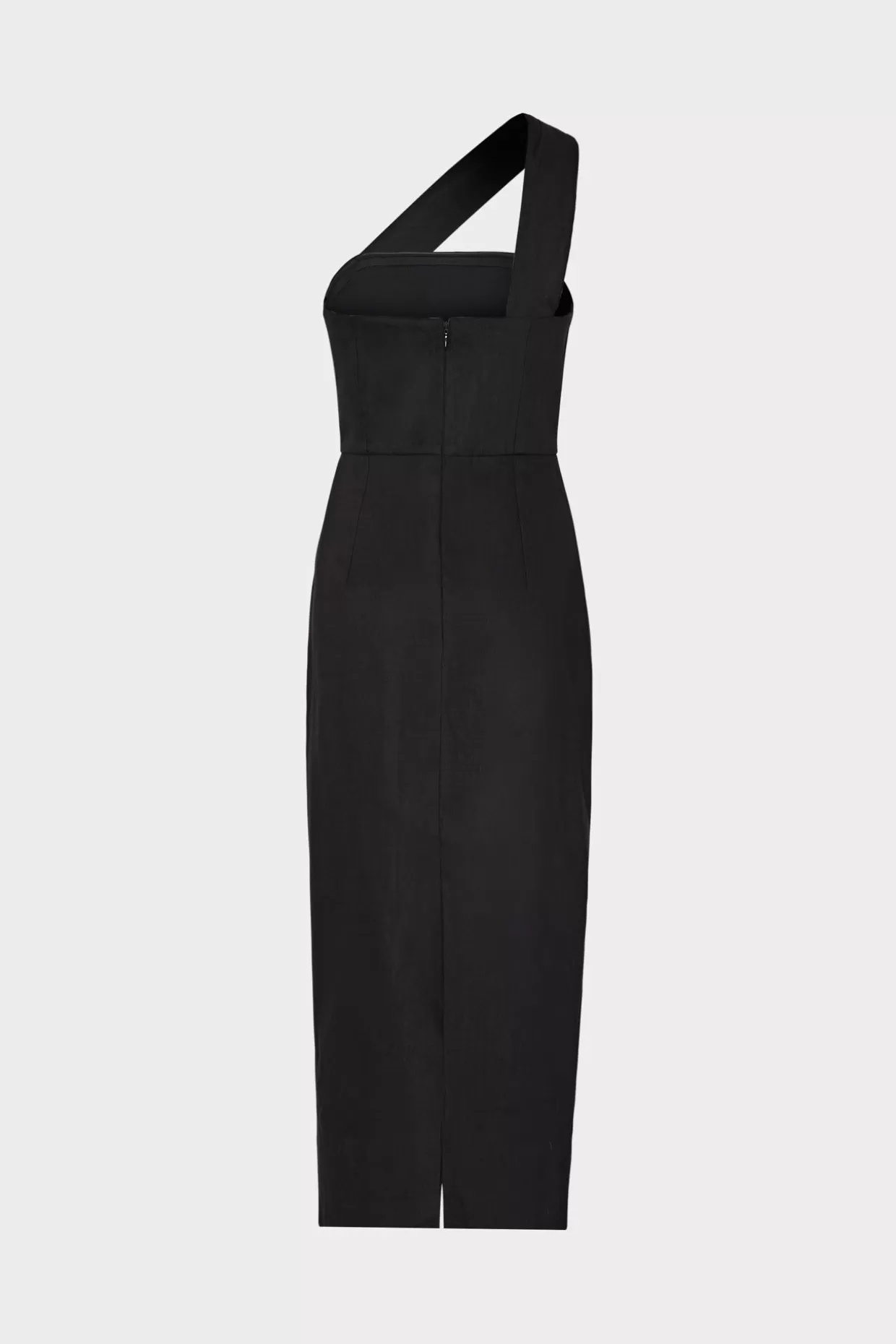 Little Black Dresses-MILLY Draped One Shoulder Linen Dress Black