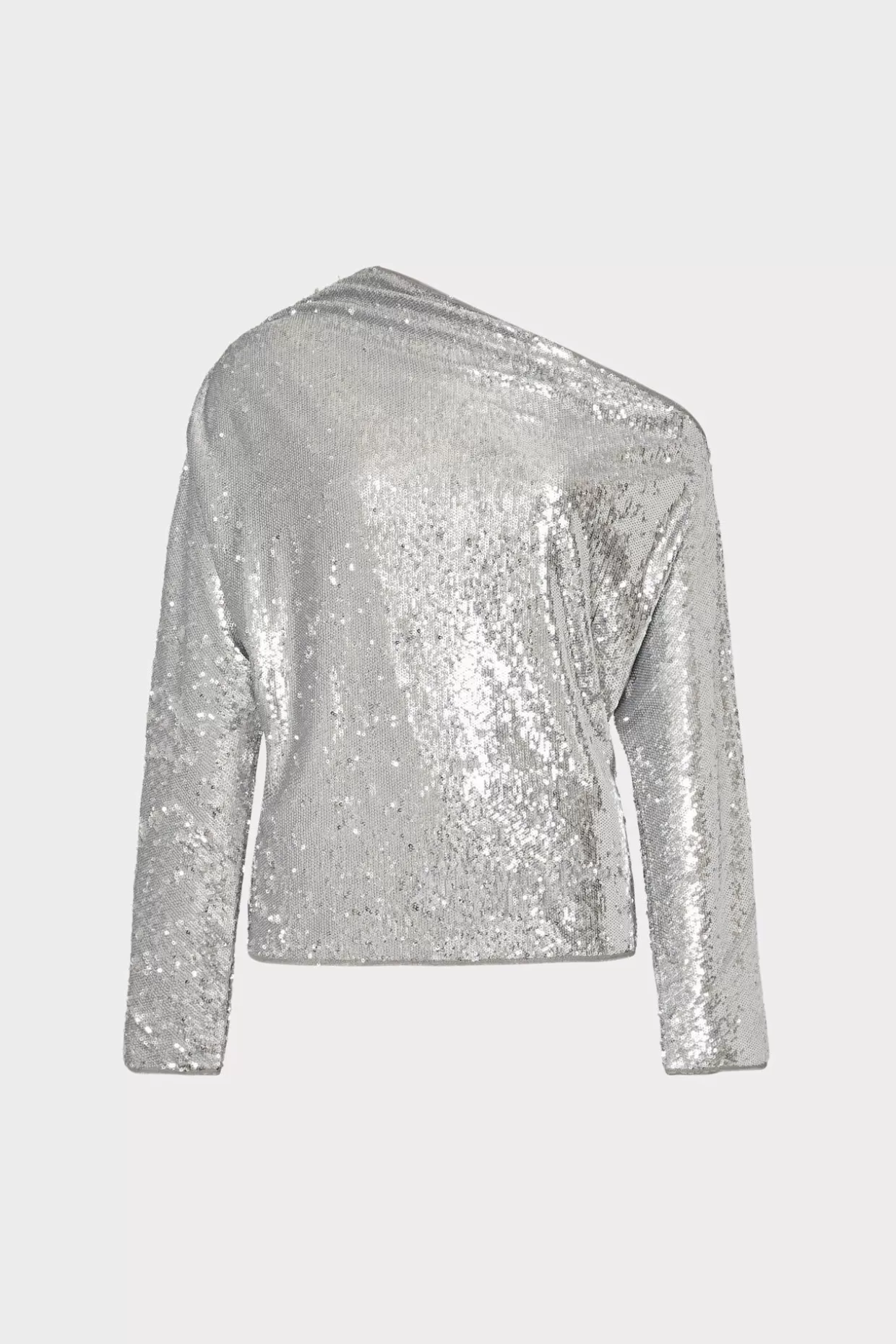 Tops-MILLY Draped One Shoulder Sequins Top Silver