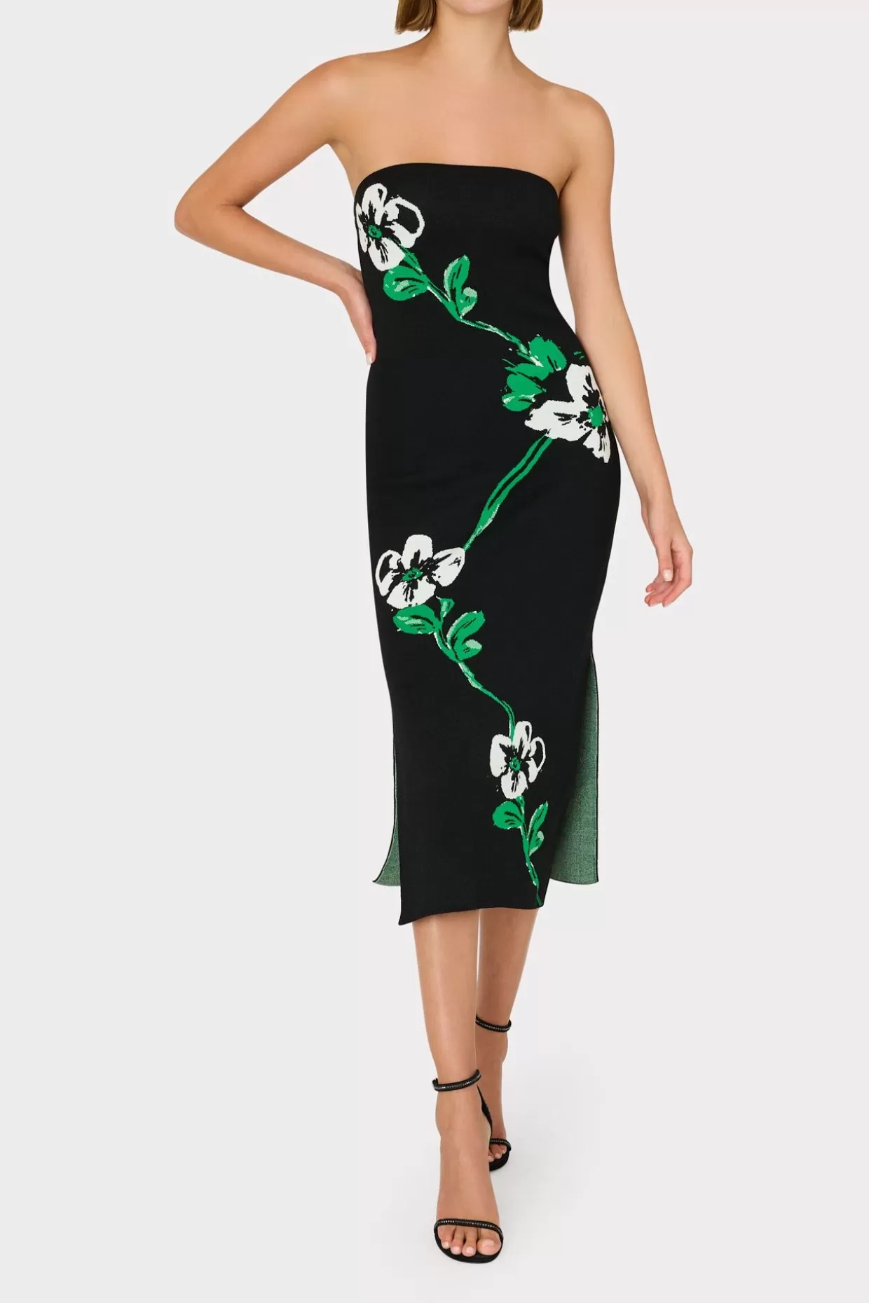 Sweaters & Knits-MILLY Floral Jacquard Strapless Midi Dress Black Multi