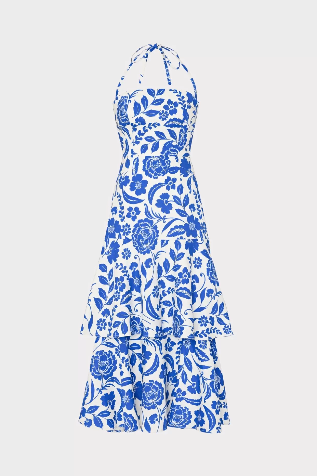 Maxi Dresses-MILLY Flowers Of Spain Linen Maxi Dress Blue/White