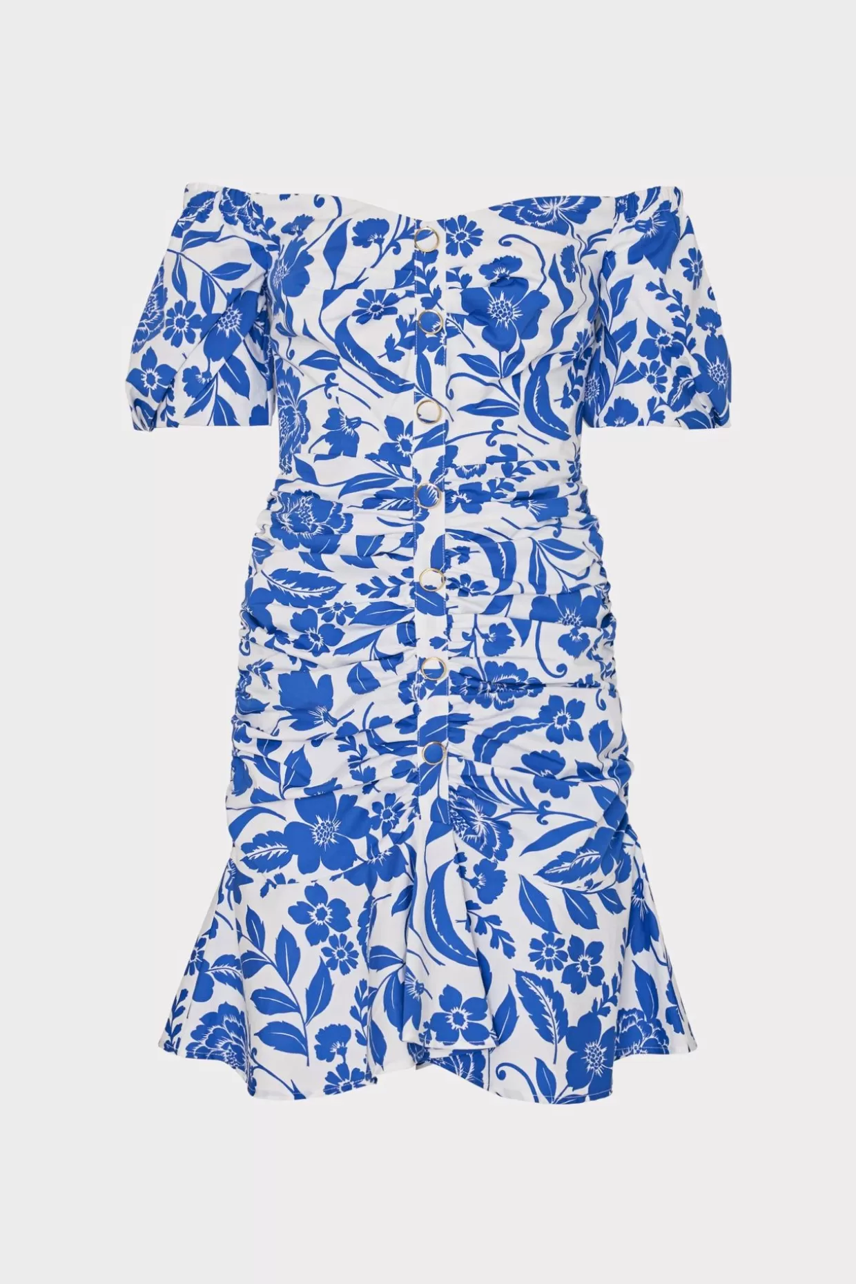 Mini Dresses-MILLY Flowers Of Spain Off The Shoulder Dress Blue/White