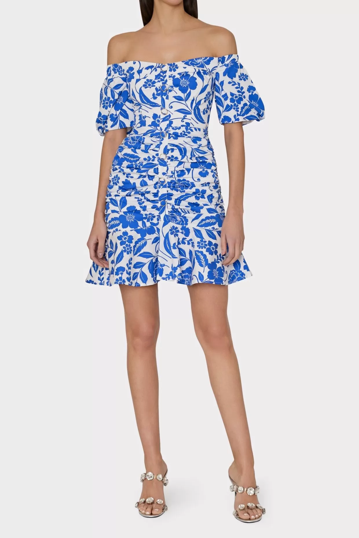 Day Dresses-MILLY Flowers Of Spain Off The Shoulder Dress Blue/White