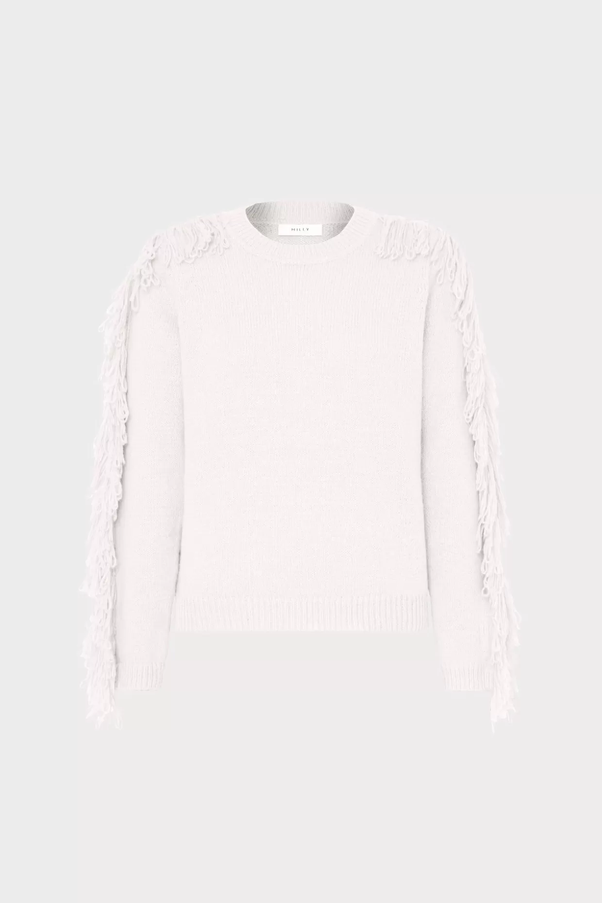 Sweaters & Knits-MILLY Fringe Sleeve Crewneck Sweater Ecru