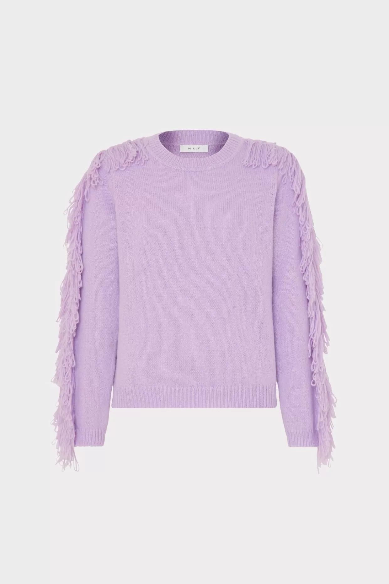 Sweaters & Knits-MILLY Fringe Sleeve Crewneck Sweater Lilac