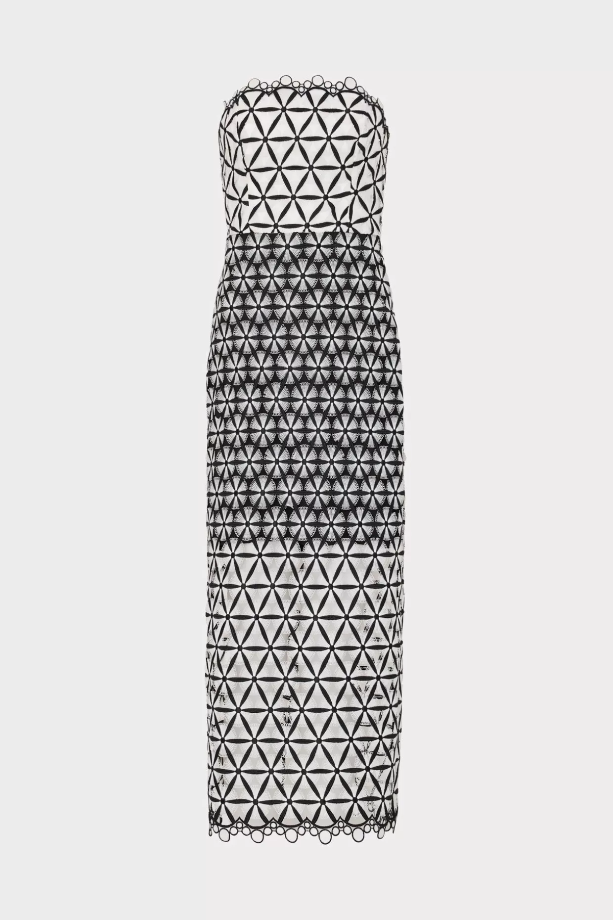 Little Black Dresses-MILLY Geo Star Lace Dress Black/White