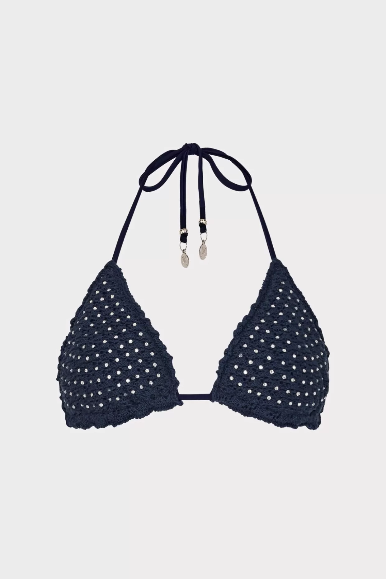 Jumpsuits & Rompers-MILLY Glimmer Crochet Bikini Top With Crystal Applique Navy