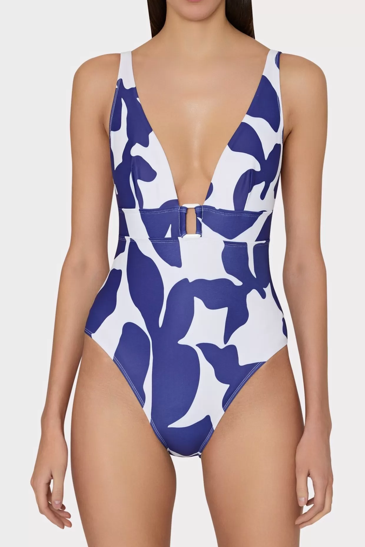 One Piece Swimsuits-MILLY Grand Foliage One Piece Navy/White