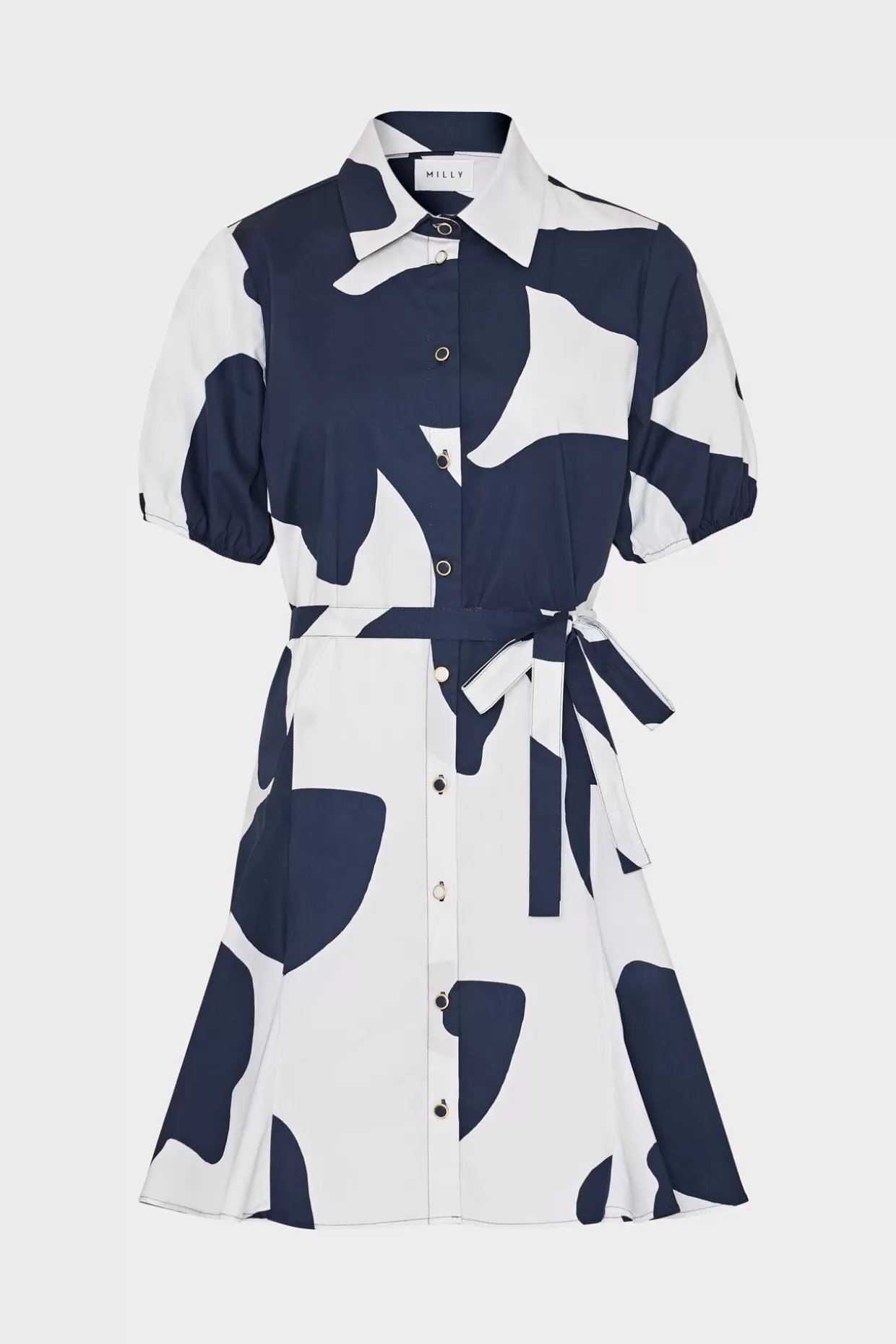 Day Dresses-MILLY Grand Foliage Poplin Dress Navy/White