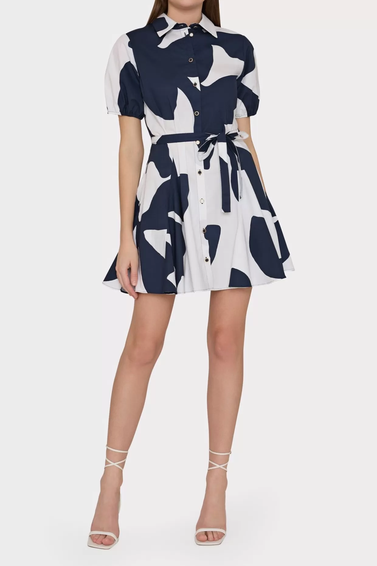 Day Dresses-MILLY Grand Foliage Poplin Dress Navy/White