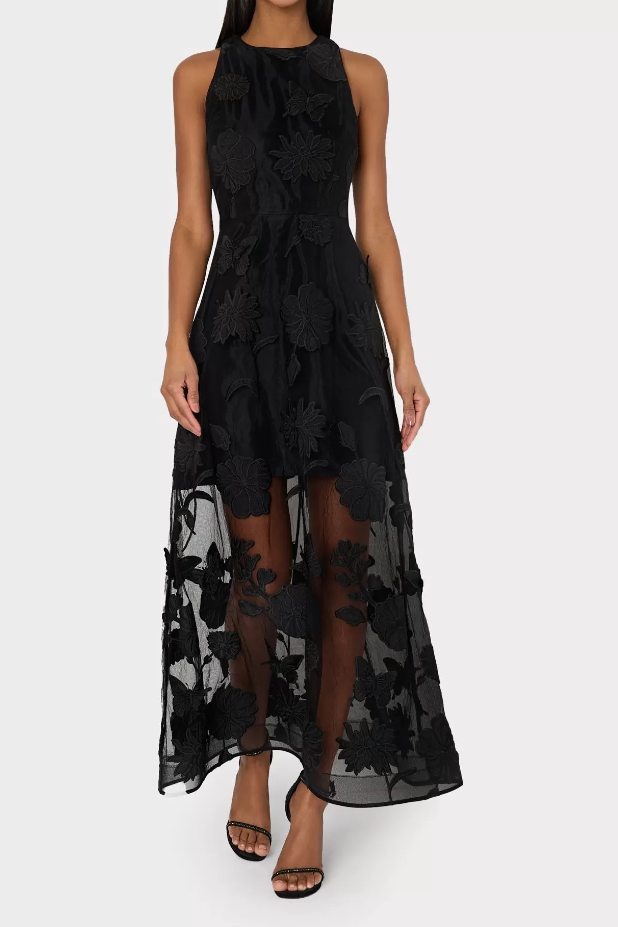 Maxi Dresses-MILLY Hannah 3D Butterfly Embroidery Dress Black