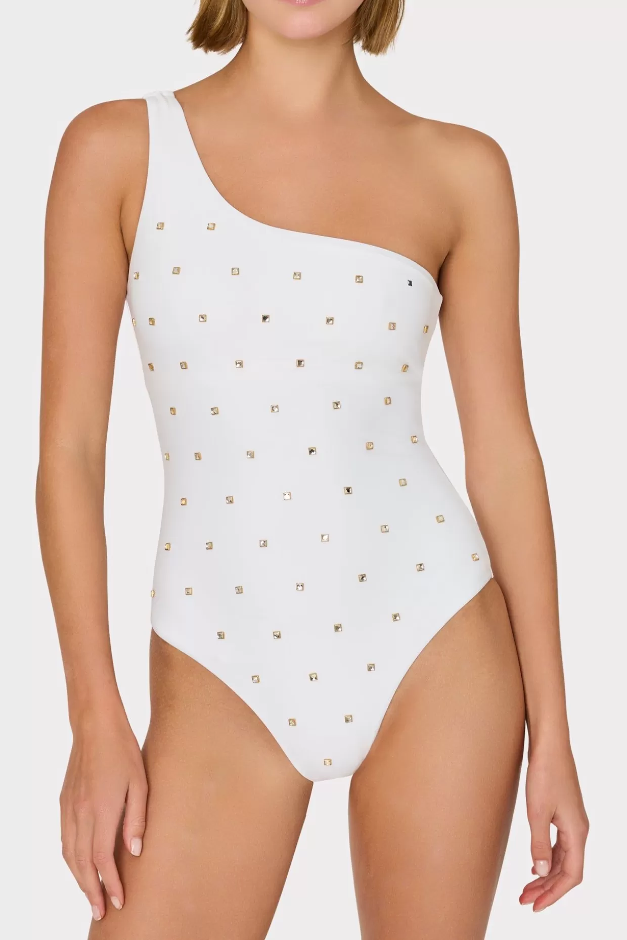 One Piece Swimsuits-MILLY Joni Diamond Heat Set One Shoulder One Piece White