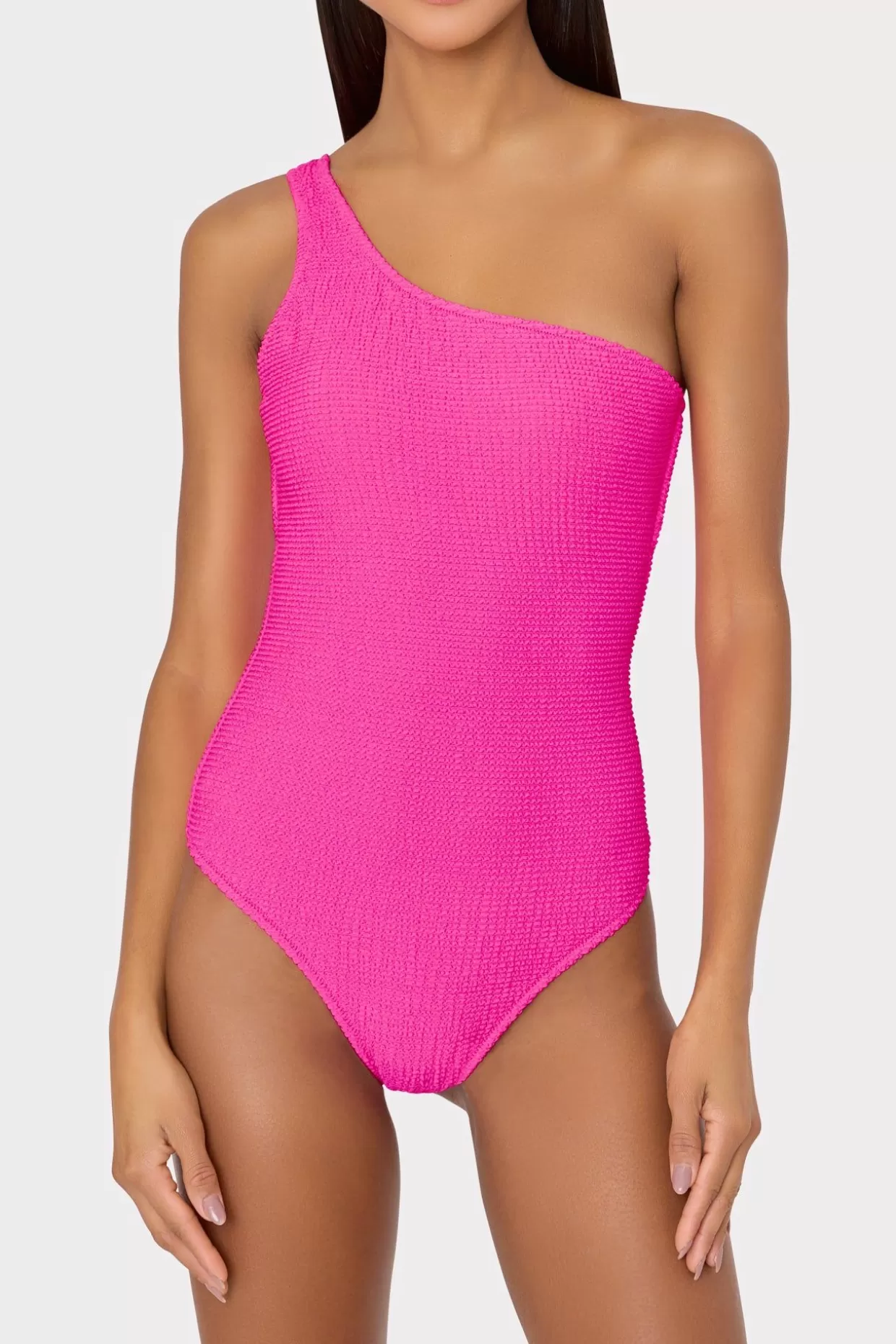 One Piece Swimsuits-MILLY Joni One Shoulder One Piece Neon Pink