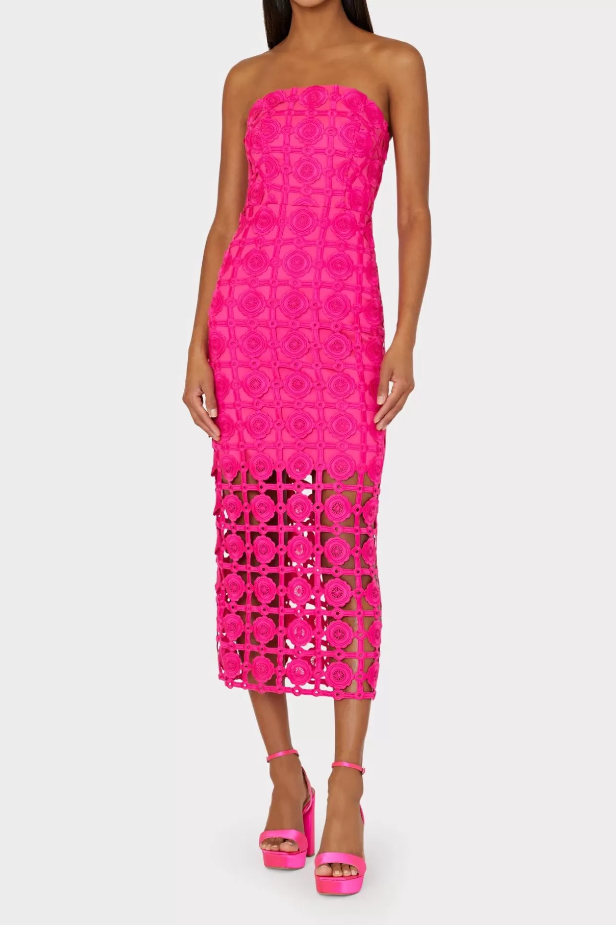 Cocktail Dresses-MILLY Kait Tile Lace Dress Milly Pink