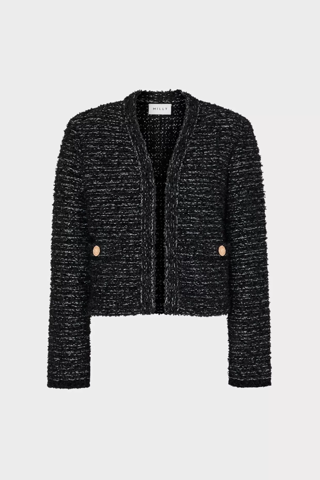 Coats & Jackets-MILLY Knit Textured Boucle Cardigan Jacket Black Multi