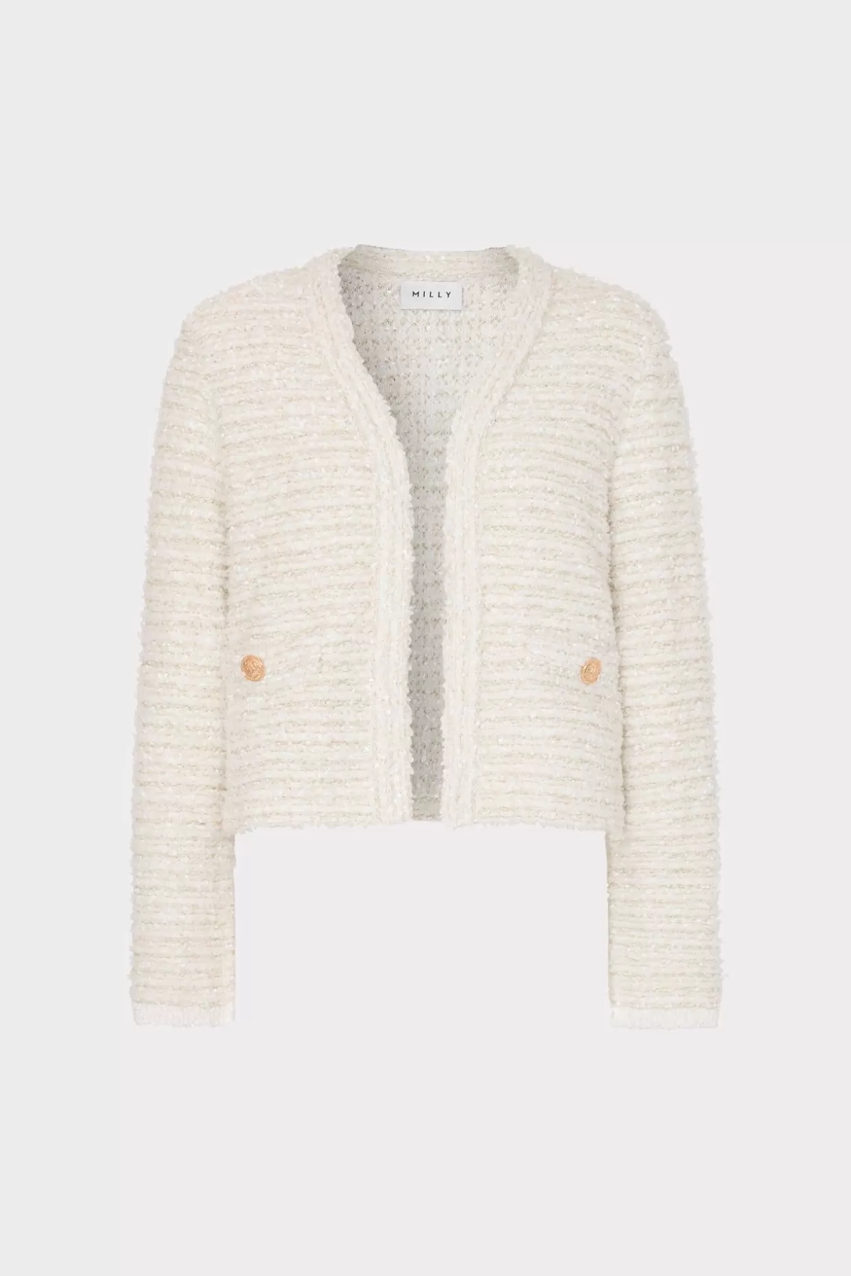 Coats & Jackets-MILLY Knit Textured Boucle Cardigan Jacket Ecru Multi