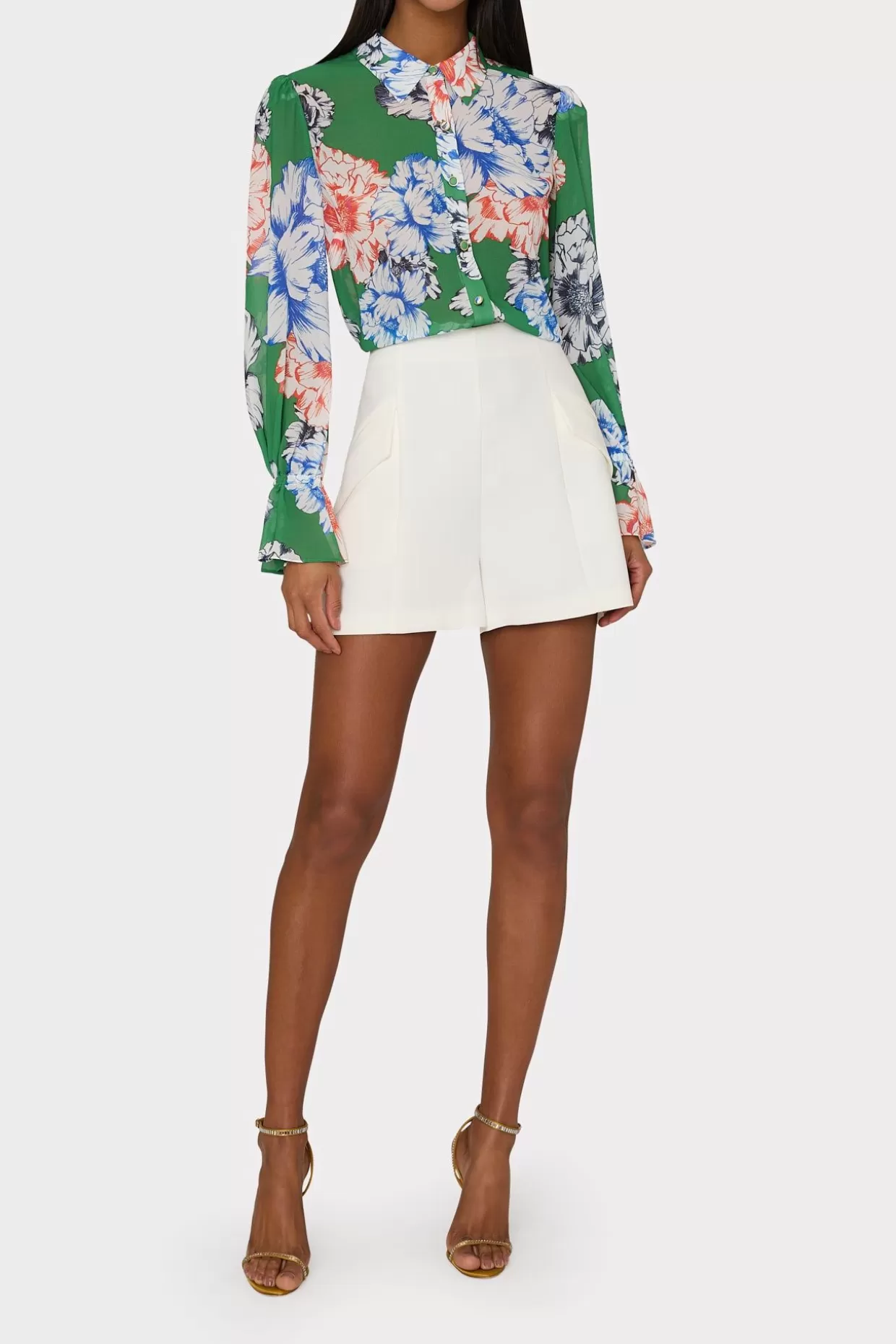 Jumpsuits & Rompers-MILLY Lacey Petals In Bloom Blouse Green Multi