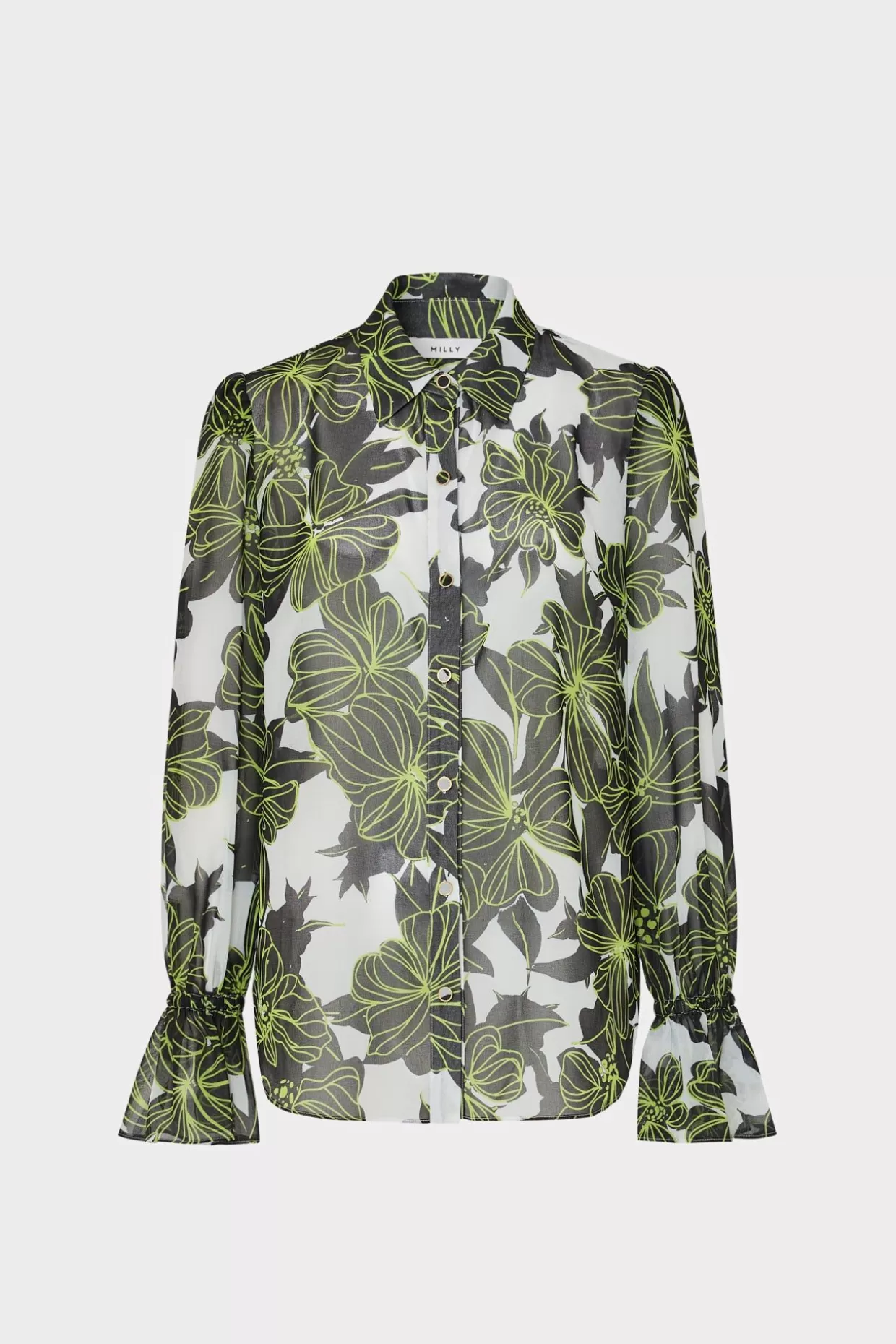 Jumpsuits & Rompers-MILLY Lacey Sea Of Petals Top Chartreuse/Black