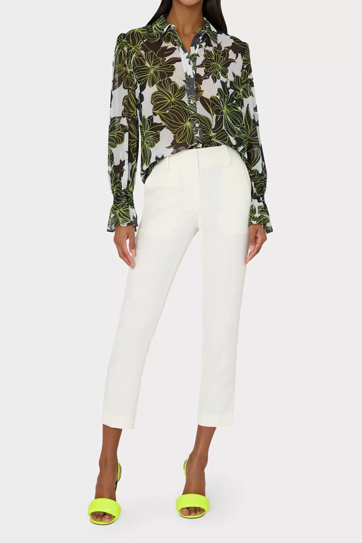 Tops-MILLY Lacey Sea Of Petals Top Chartreuse/Black