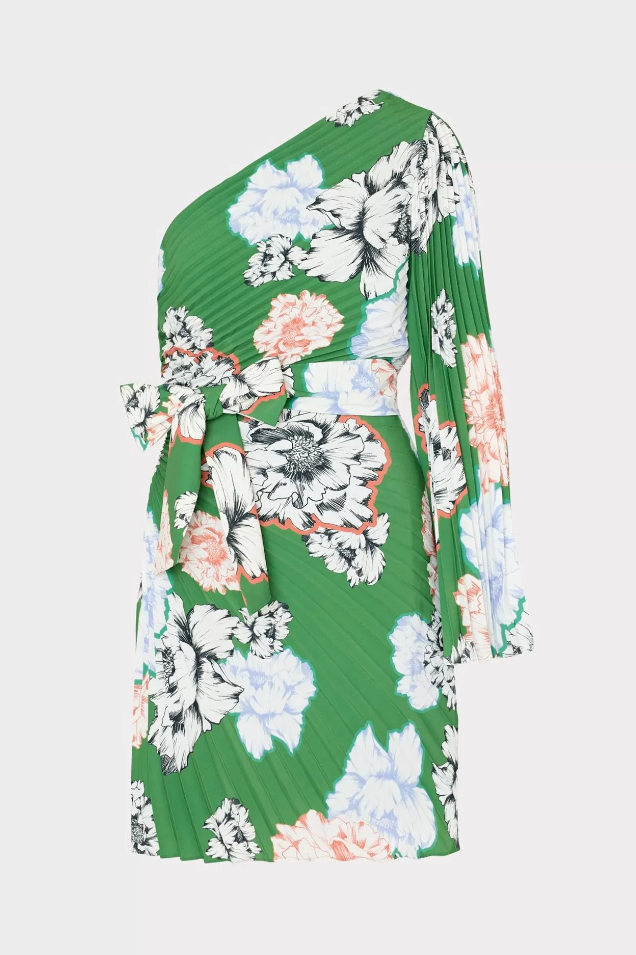 Mini Dresses-MILLY Linden Petals In Bloom Pleated Dress Green Multi