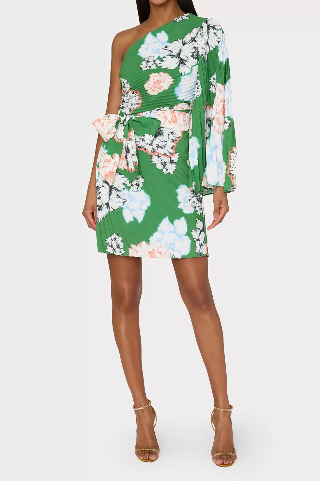 Jumpsuits & Rompers-MILLY Linden Petals In Bloom Pleated Dress Green Multi